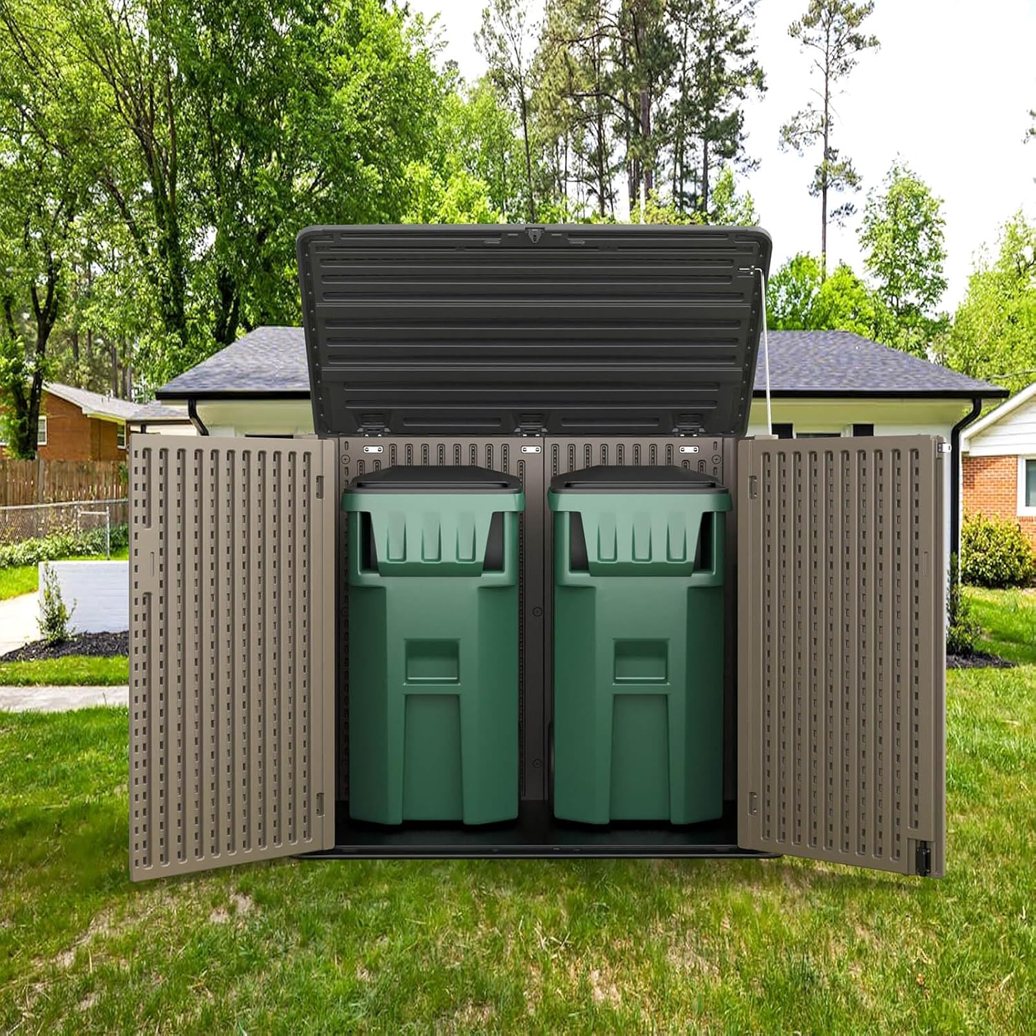 HOMSPARK Cobertizo de almacenamiento al aire libre más grande, caja de almacenamiento para exteriores de 48 pies cúbicos, impermeable, armario de