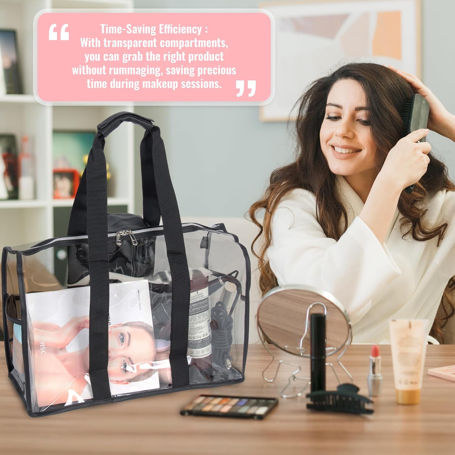 Bolsa de maquillaje transparente extragrande para mujer, bolsas de aseo impermeables para viajes, bolsa organizadora de cosméticos transparente con