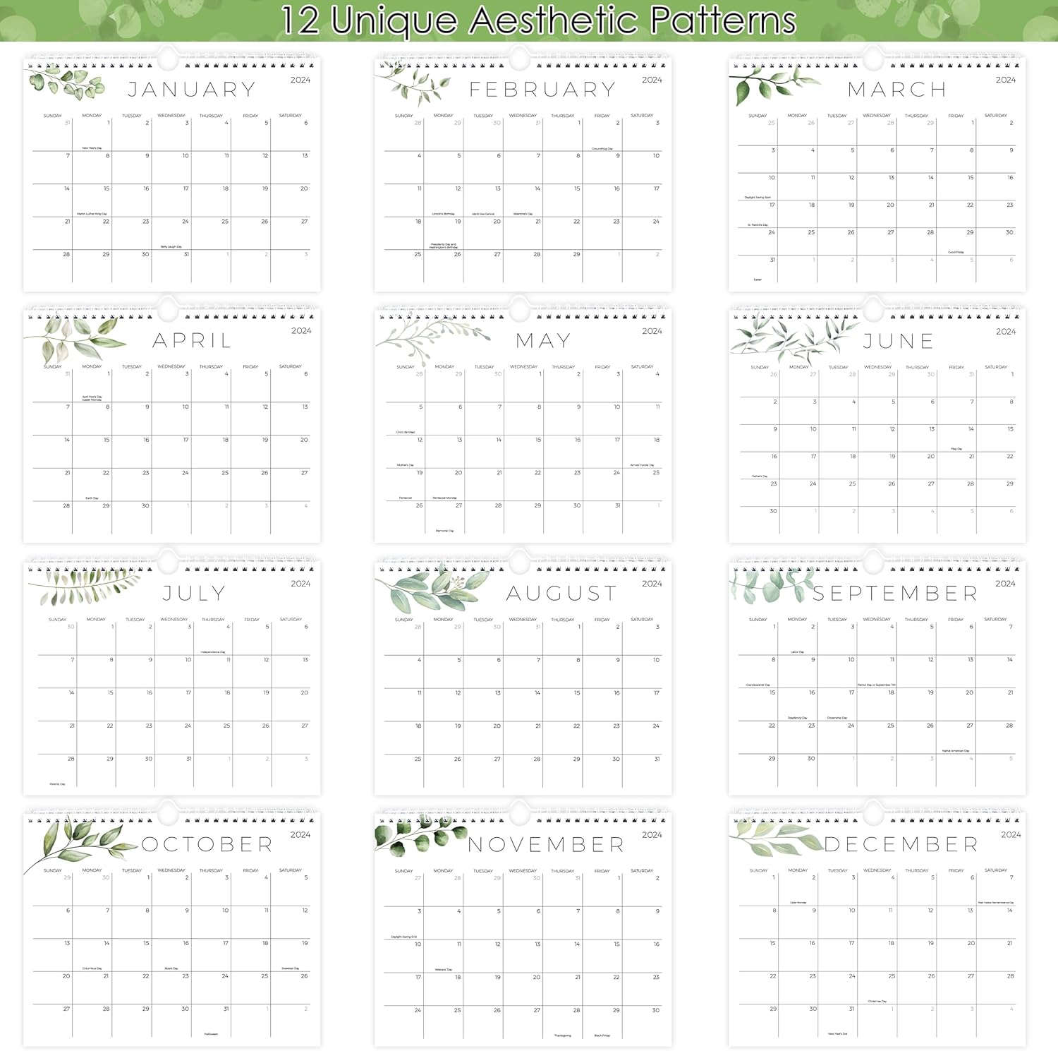 Calendario de pared 2024-2025. Calendario de pared de enero de 2024 a junio de 2025. Calendario mensual de 11.5 x 14 pulgadas, calendario estético