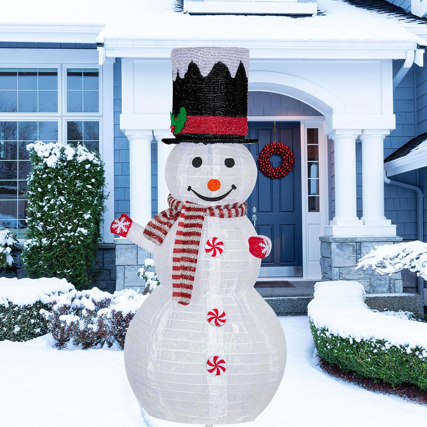 Muñeco de nieve para exteriores, decoración de Navidad plegable de 3.2 pies, muñeco de nieve de Navidad, muñeco de nieve iluminado para Navidad
