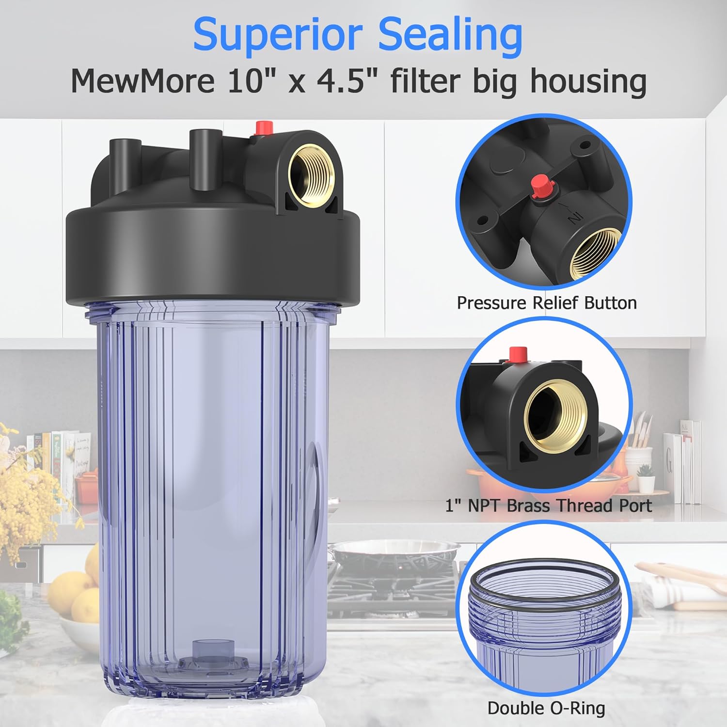 WHT10 – Carcasa de filtro de agua para toda la casa de 10 x 4.5 pulgadas, filtros de sedimentos, etc. para agua de pozos y ciudades, sistema de