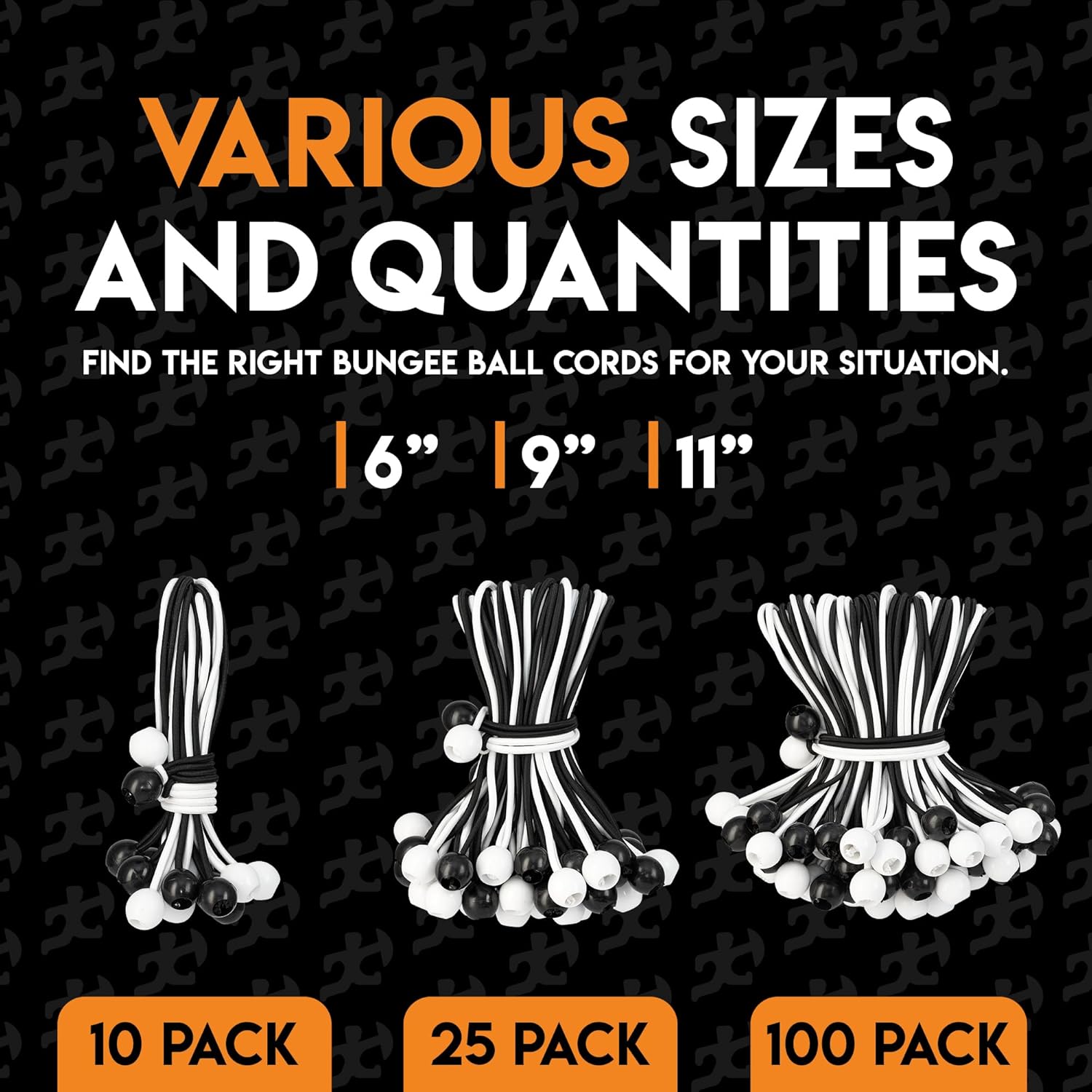 Xpose Safety Cuerdas elásticas de bolas de 6 pulgadas, paquete de 10 cuerdas elásticas resistentes de colores surtidos en blanco y negro con lazos
