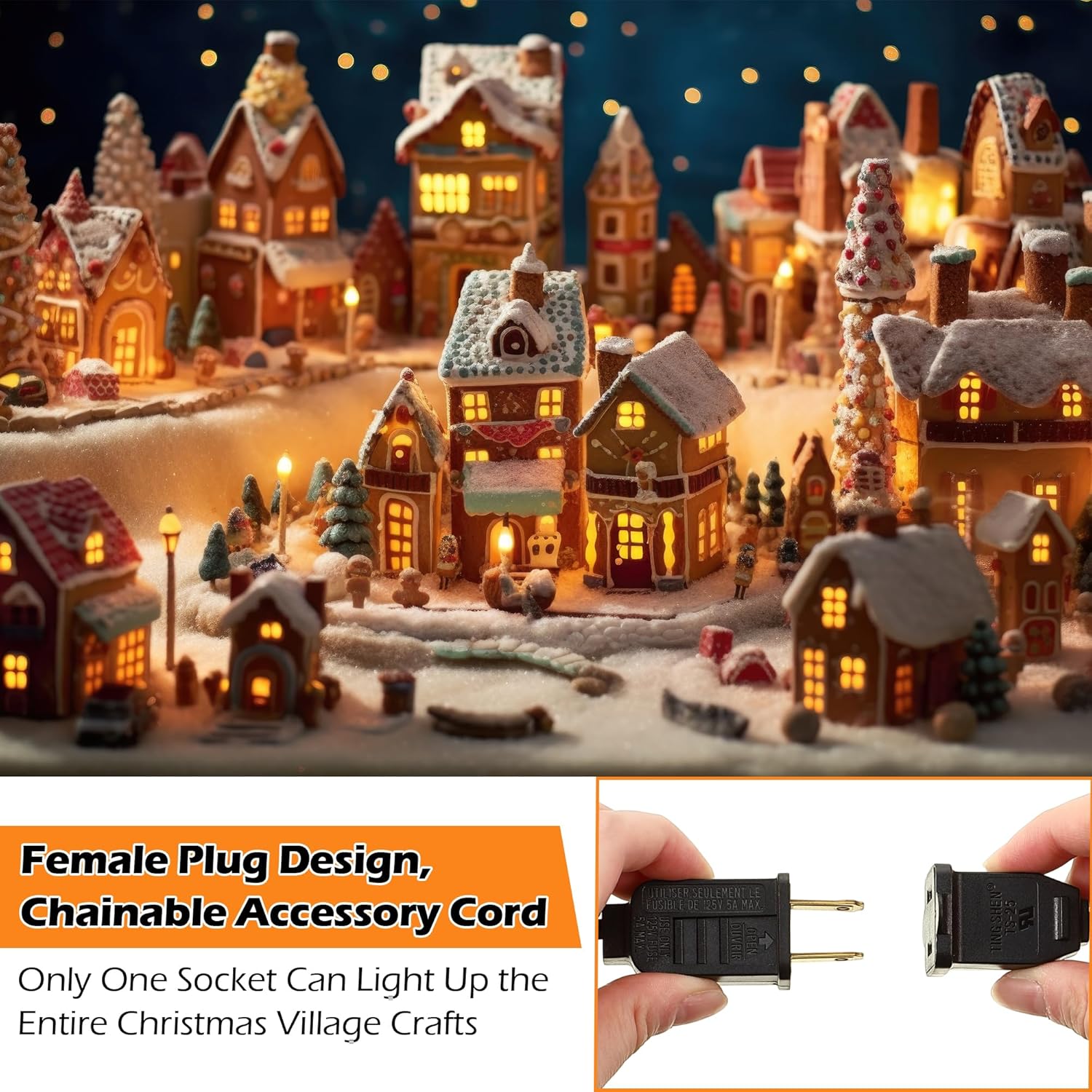Meonum Cable accesorio con 9 bombillas LED, cable de luces de pueblo navideño de 18 pies con interruptor de atenuación, luces de molde de soplado C7