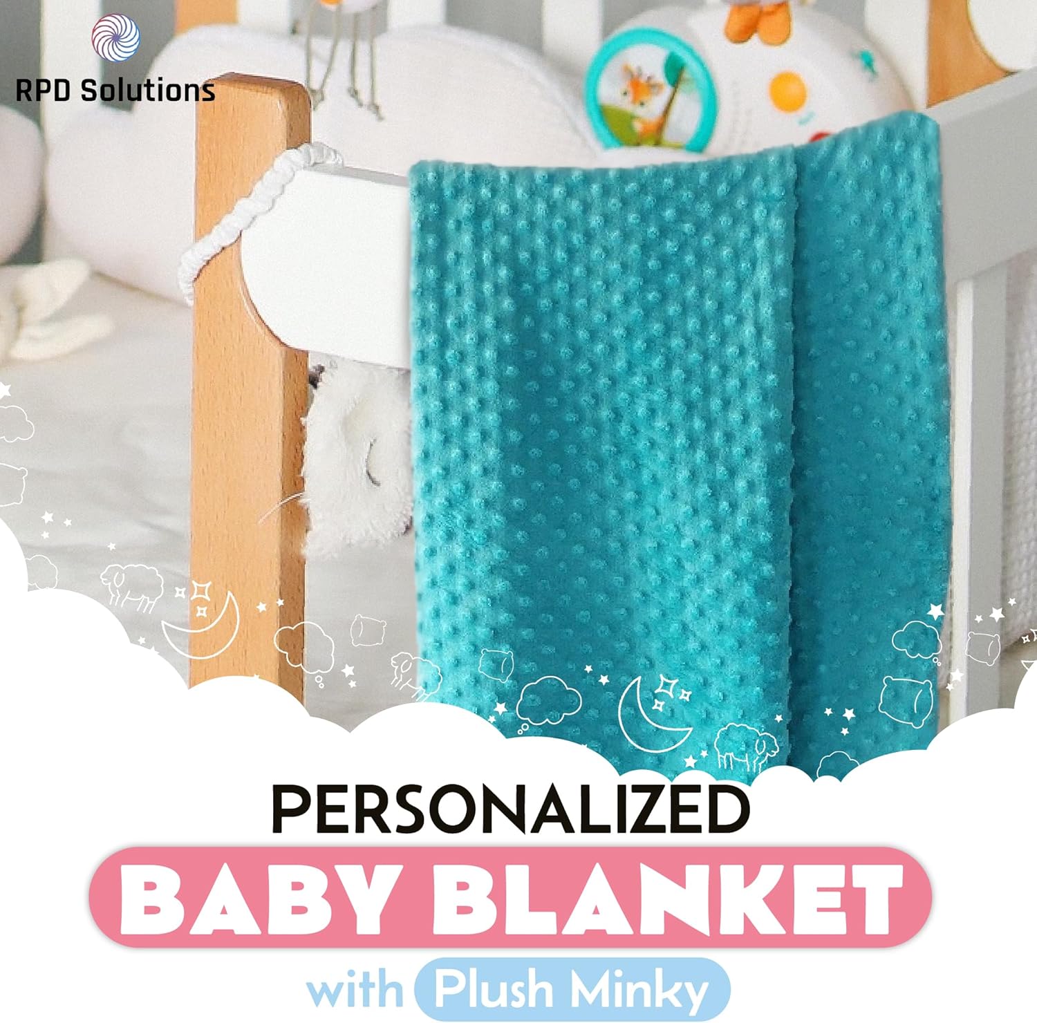 Manta de bebé personalizada, mantas de bebé blancas y rosas unisex, mantas de bebé personalizadas para niños y niñas, manta de bebé personalizada