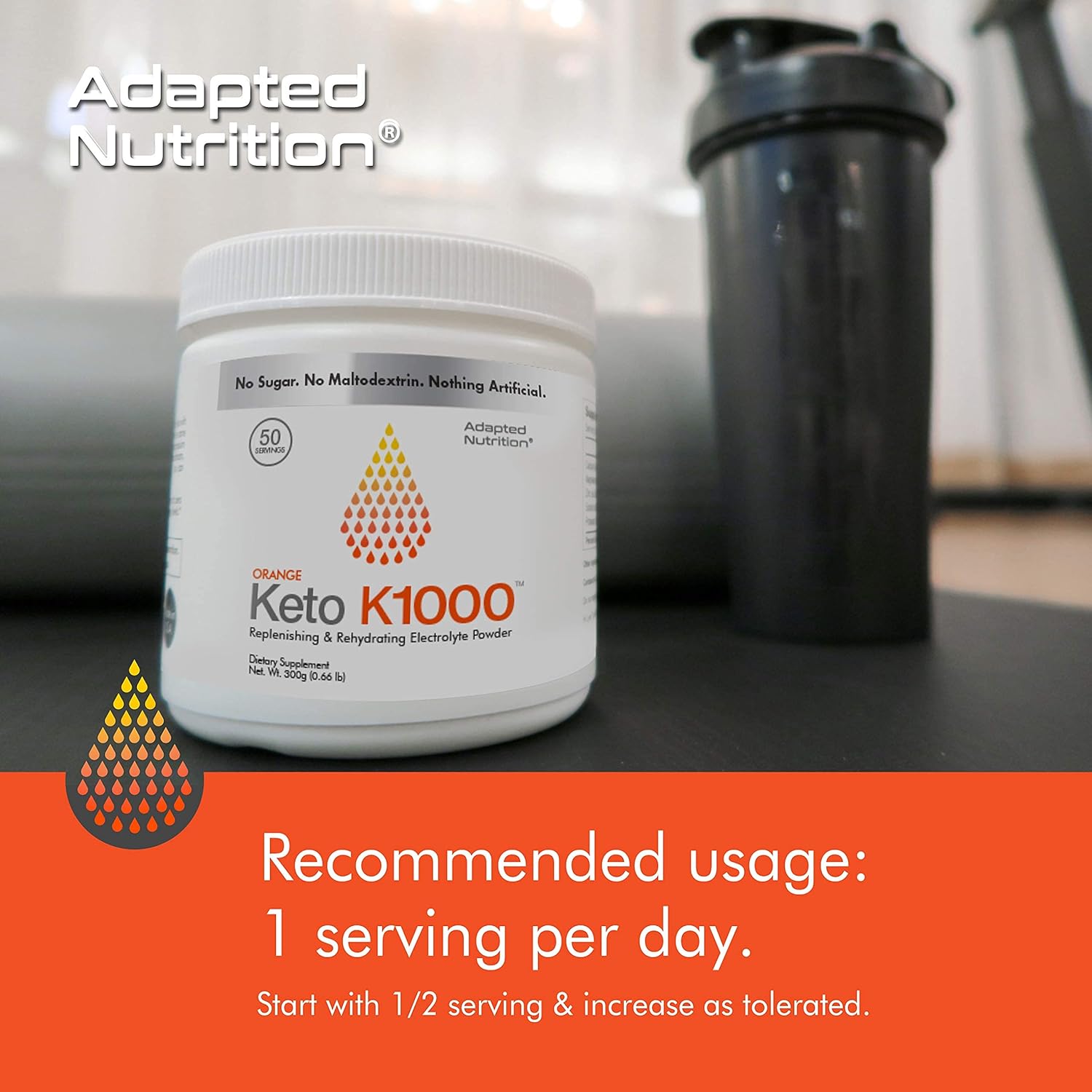Keto K1000 – Polvo de electrolitos  Mezcla de bebida de suplemento de hidratación  50 porciones  Sandía, sabor a stevia más ligero  Naranja, sabor a