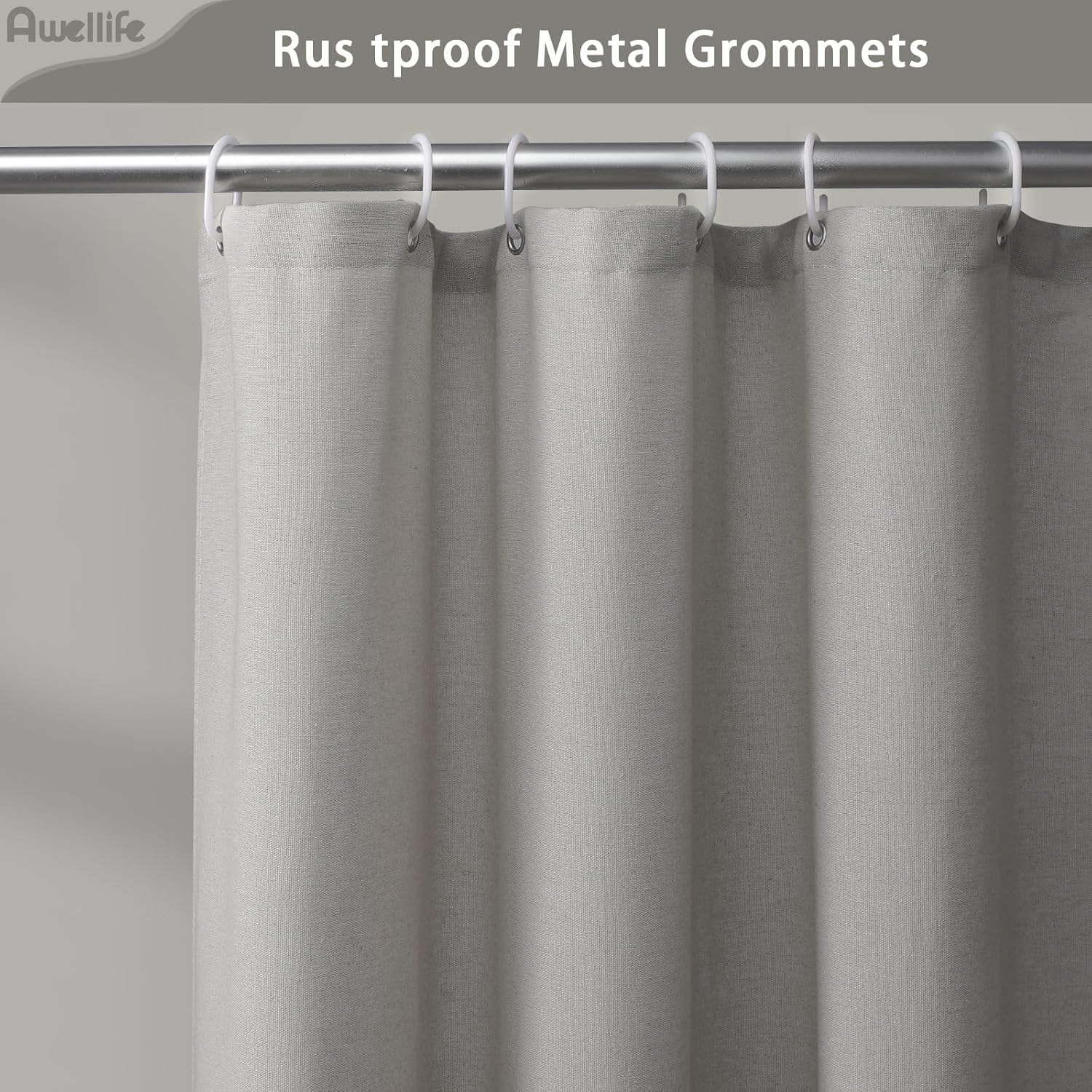 Awellife Cortina de ducha de estilo rústico para baño, juego de cortina de ducha de lino y algodón, estilo rústico (gris y blanco, 72 pulgadas de