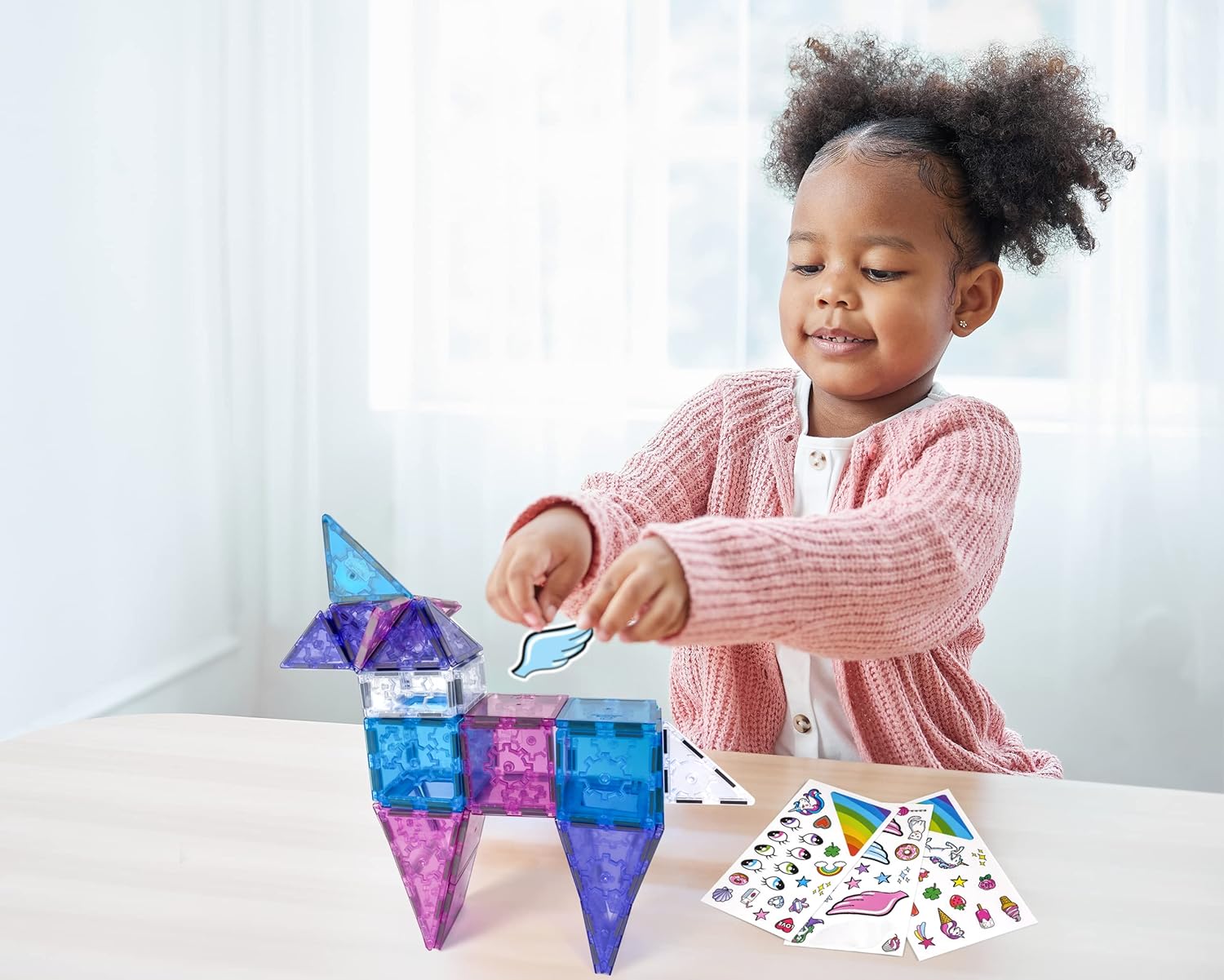 Tytan Tiles Ultimate Unicorn – Juego de construcción de azulejos magnéticos, adorable juguete STEM para niños, juego creativo, reconocimiento de