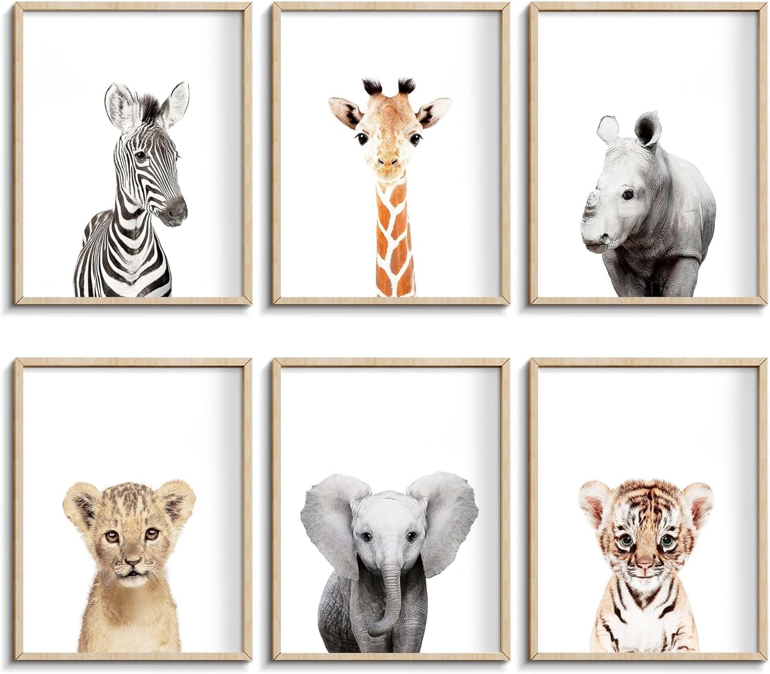calmart Arte de la pared 6 Decoración para colgar en la pared de animales de la selva sin marco para la habitación de los niños, guardería, fiesta