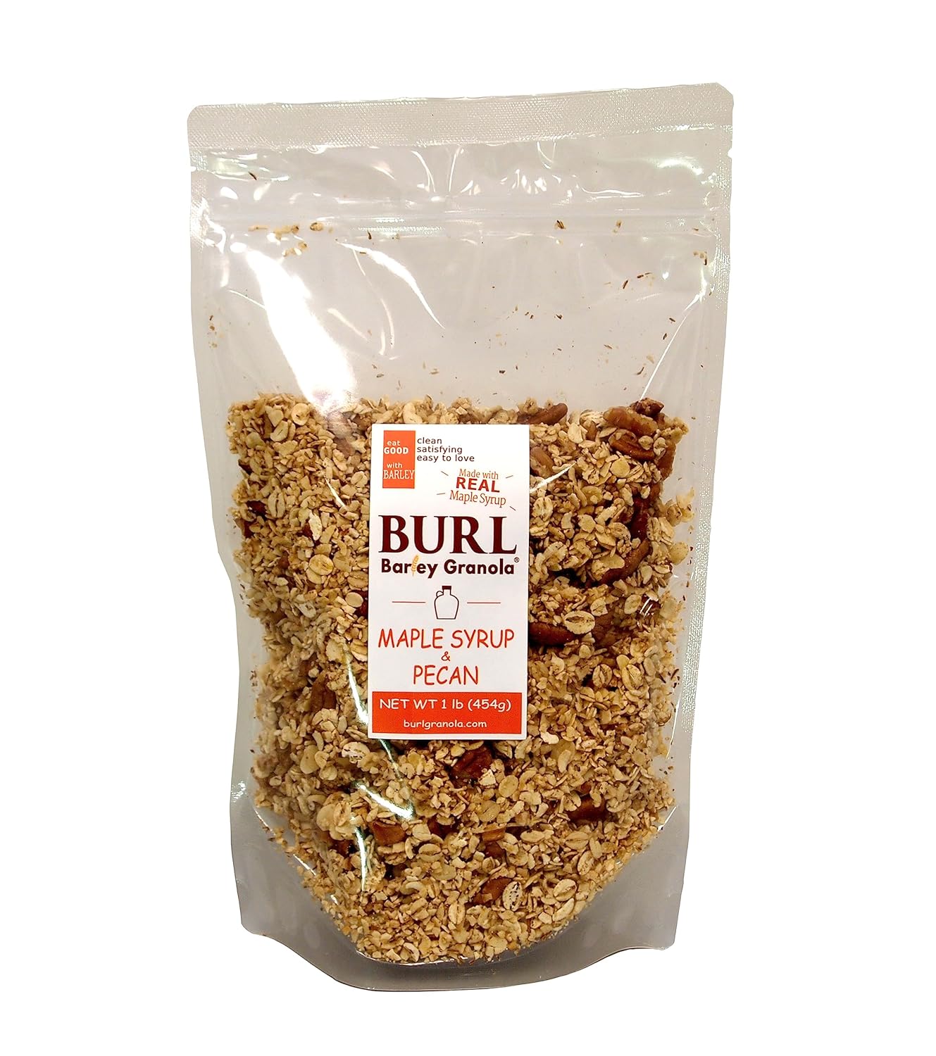 Burl Barley Granola, Jarabe de arce y nueces, 1 libra, granola de grano entero, grano de cebada enrollada, granola de nuez de arce endulzada con