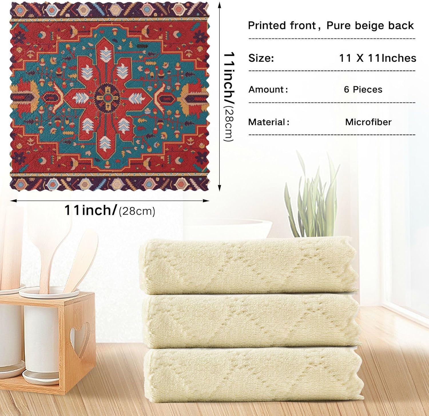 Persian Carpet Tribal Flower Blue 6 Pack Absorbent Microfiber Towels for Kitchen Decorative Soft Car Cleaning Cloth for Countertop Sink
