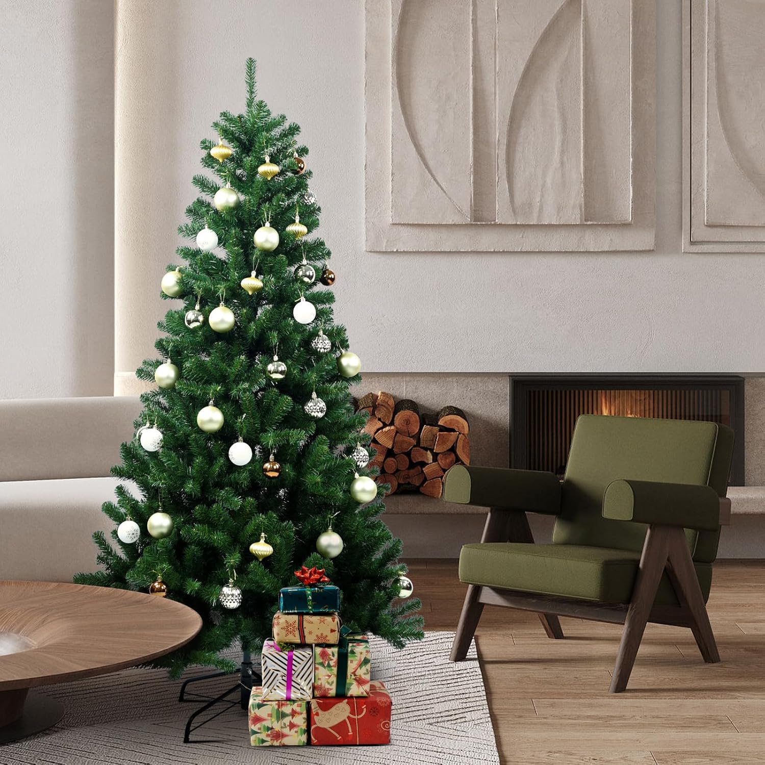 Árbol de Navidad artificial de Maylaviu de 5 pies, con apertura automática, pino de Navidad con soporte plegable de metal para el hogar, oficina,