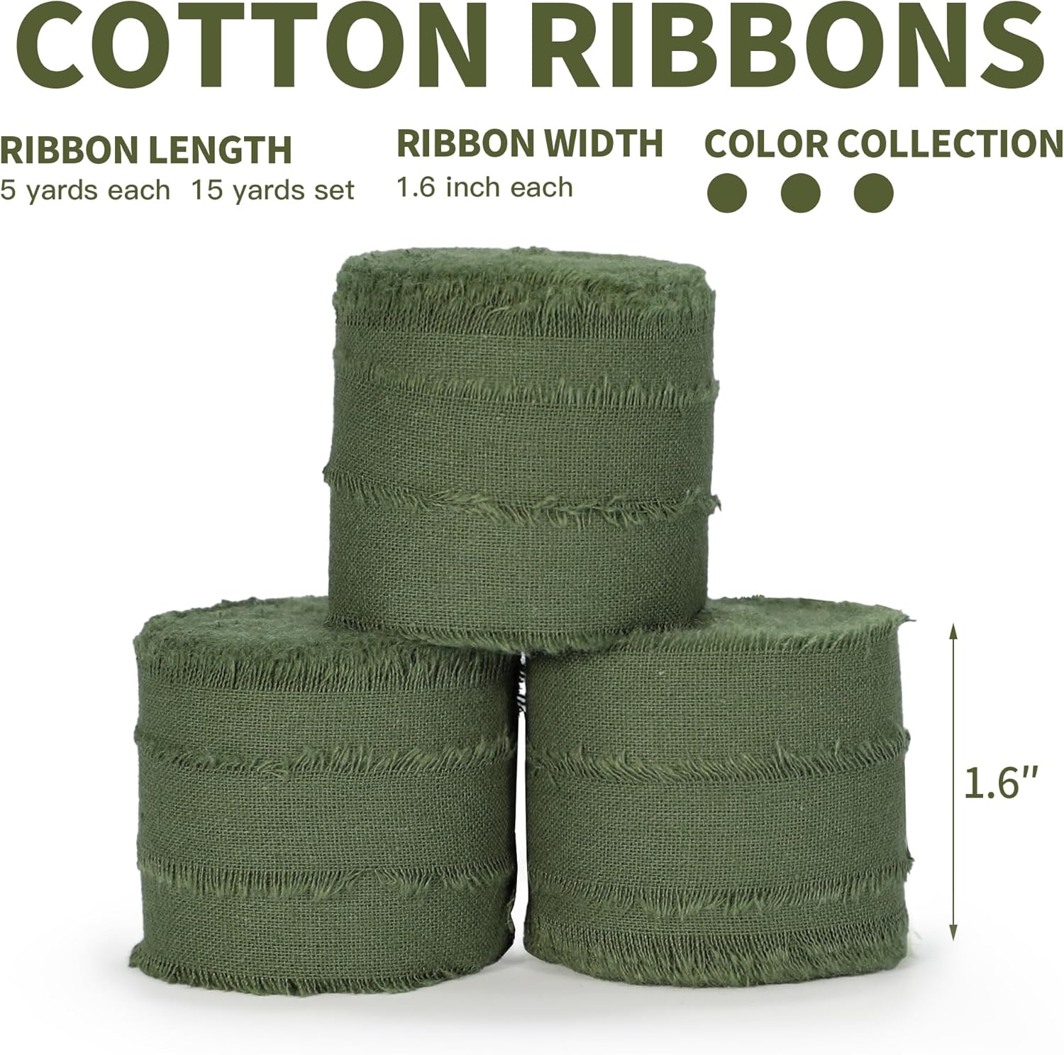 Cinta verde cazador de 1-12 x 15 yardas hechas a mano de algodón deshilachado con flecos para manualidades, ramos de flores, boda, árbol de Navidad,