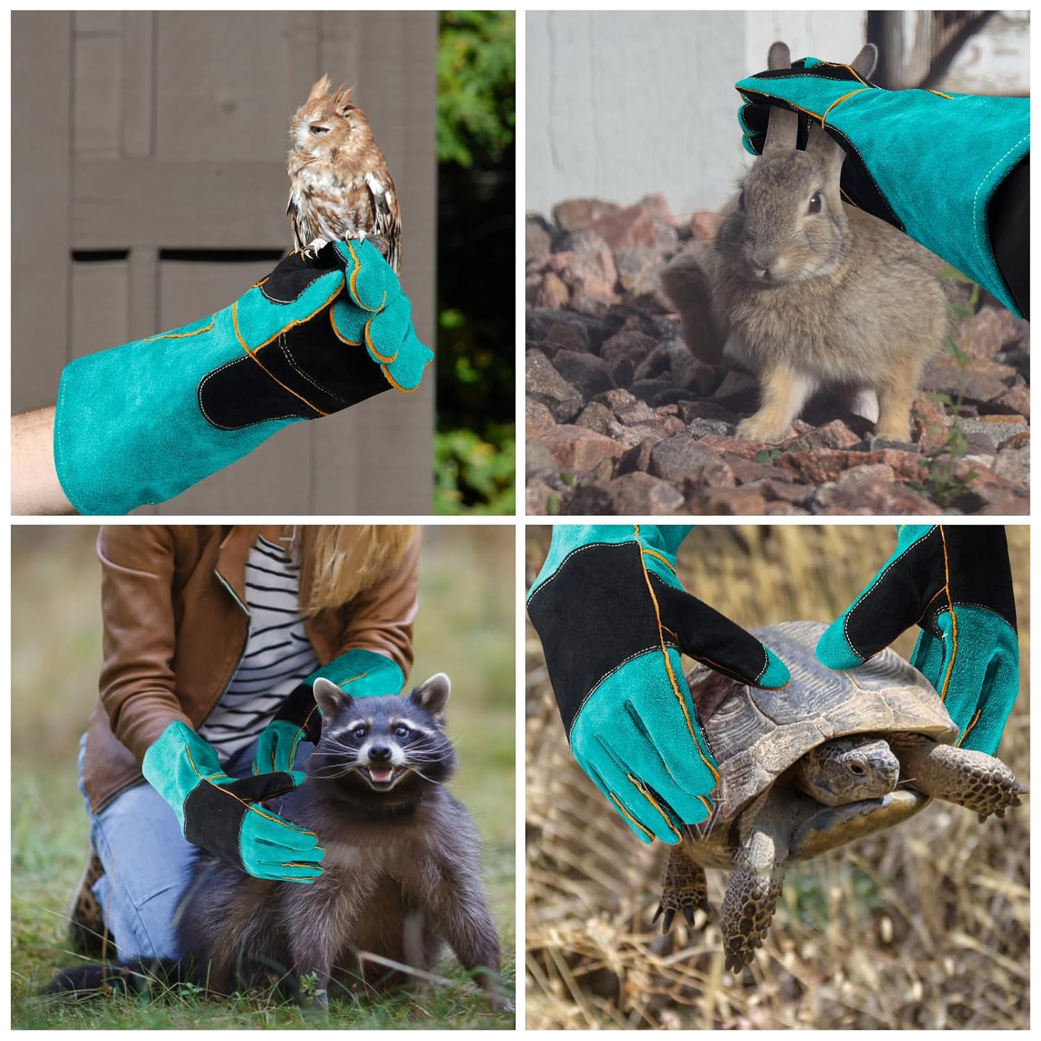 Guantes de manipulación de animales, a prueba de mordeduras, doble acolchado reforzado de cuero para perro, gato y gato, manejo de pájaros, guantes