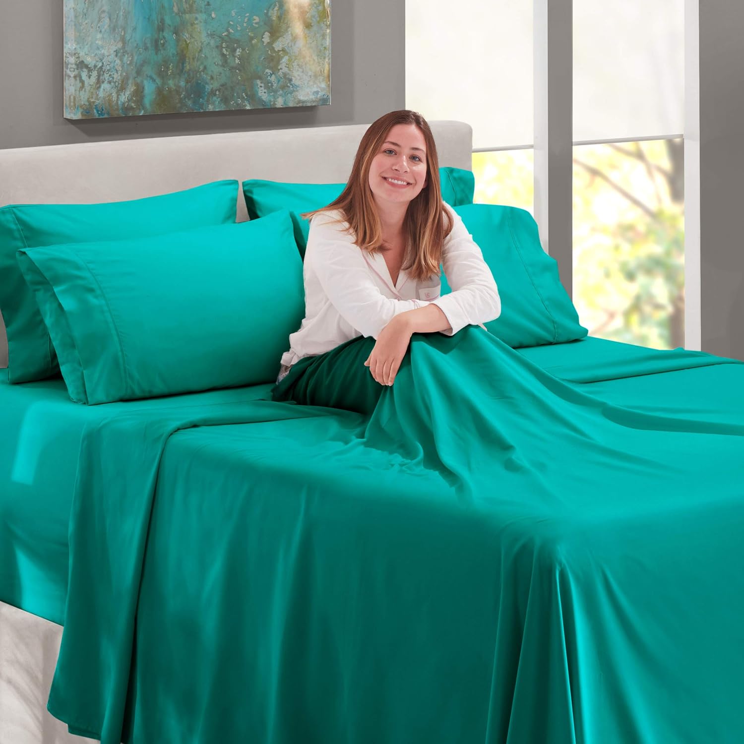 Nestl – Juego de sábanas con bolsillo extraprofundo y de microfibra suave, 6 piezas, sábanas y fundas de almohada resistentes a la decoloración,