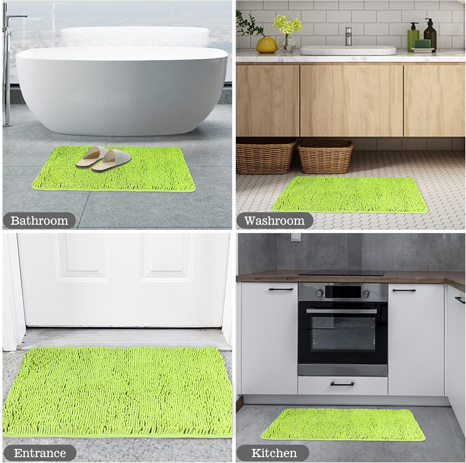 Yeaban Alfombras de baño de felpilla gruesa, absorbentes y lavables, antideslizantes, de felpa y suaves, para baño, cocina, ducha y fregadero, 17 x