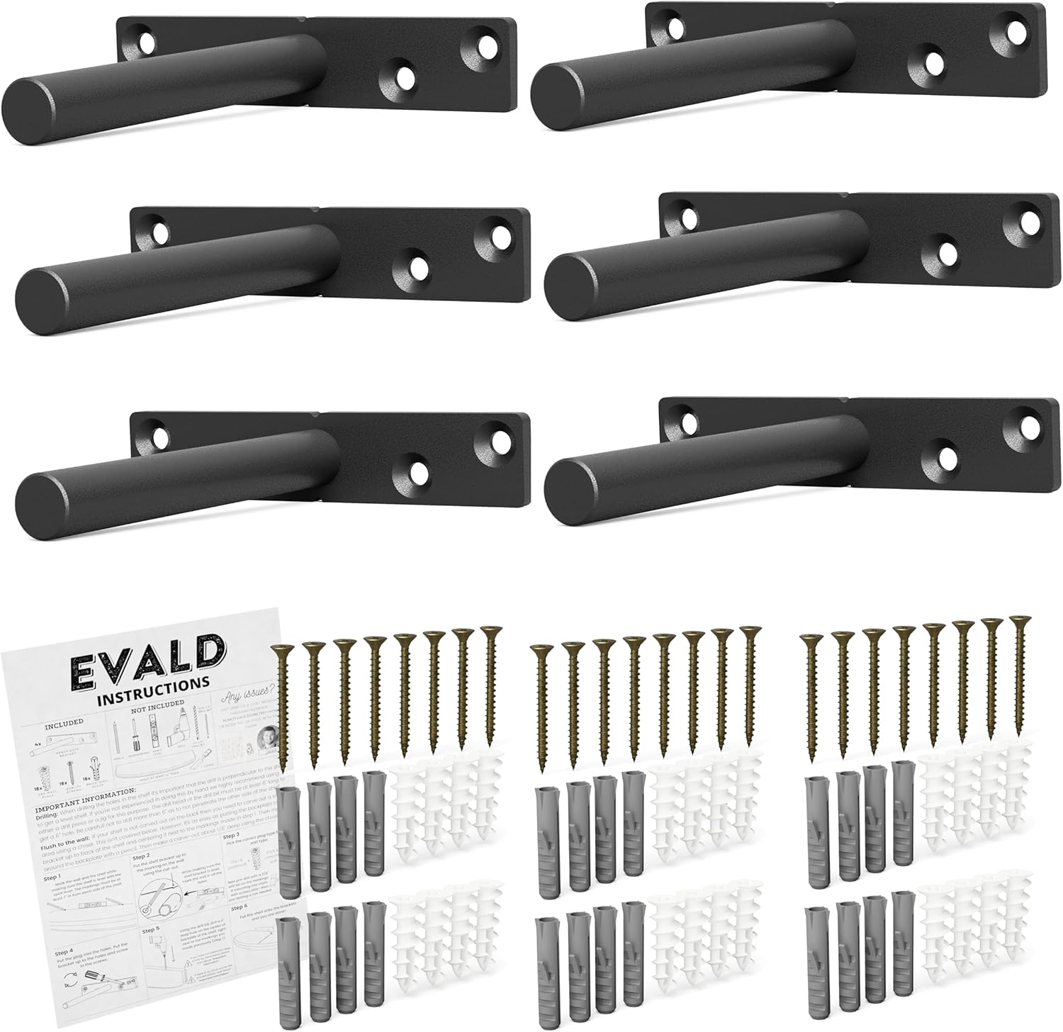 EVALD Soporte de estante flotante resistente  Soporte de mantel flotante de 4 pulgadas, soportes de estante ciego y anclajes  Accesorios de estante