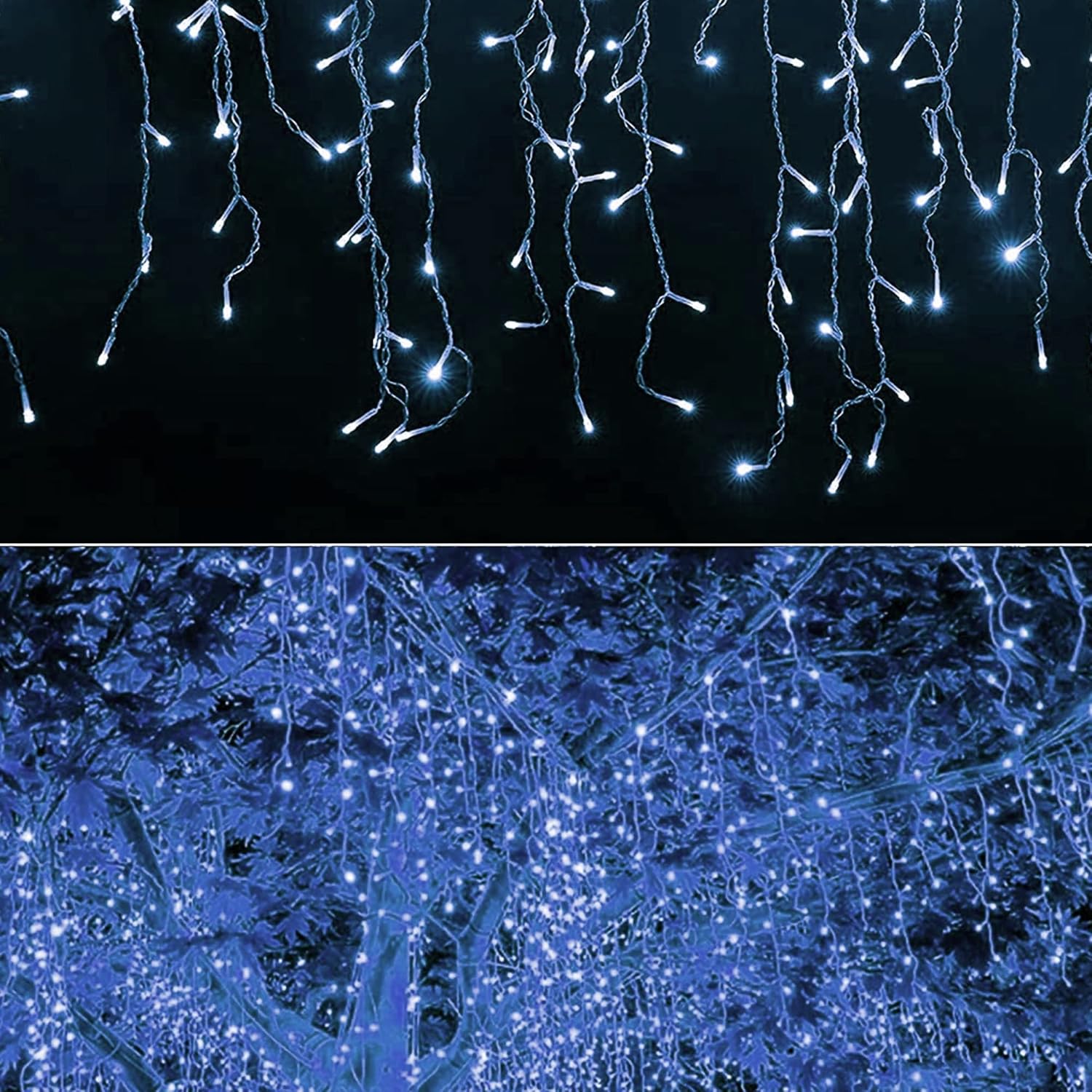 Dazzle Bright 360 luces LED de Navidad, 29.5 pies, 8 modos de luces de cortina con 60 gotas, cadena de luces de Navidad conectables para decoración