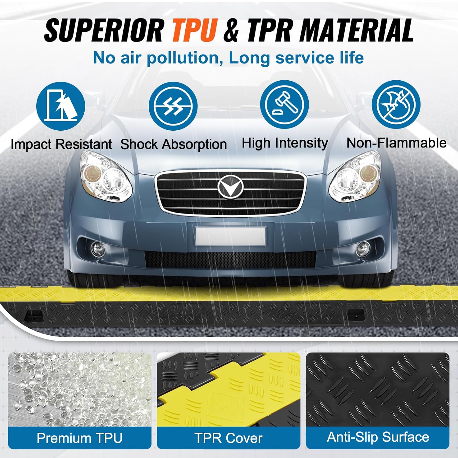 VEVOR Rampa protectora de cable, 2 canales, capacidad de 22000 libraseje, cubierta de cable de poliuretano termoplástico resistente, protector de