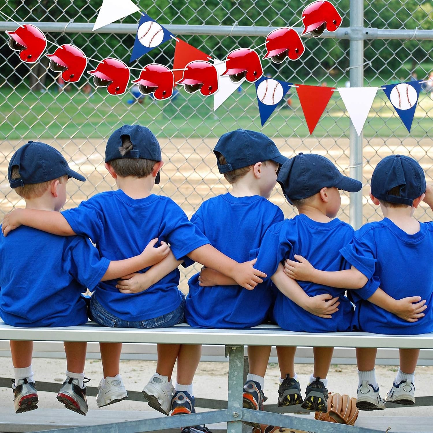 Tatuo 6 banderines de béisbol, banderines de papel, guante de béisbol y gorra de béisbol para decoraciones de fiestas temáticas deportivas,