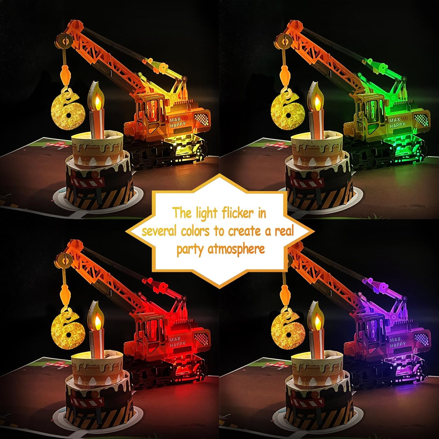 Tarjeta de felicitación 3D de 6 cumpleaños con luz y música, tarjeta de camión grúa para niño, sobrino, nieto, hijo, niño pequeño, con sobre,