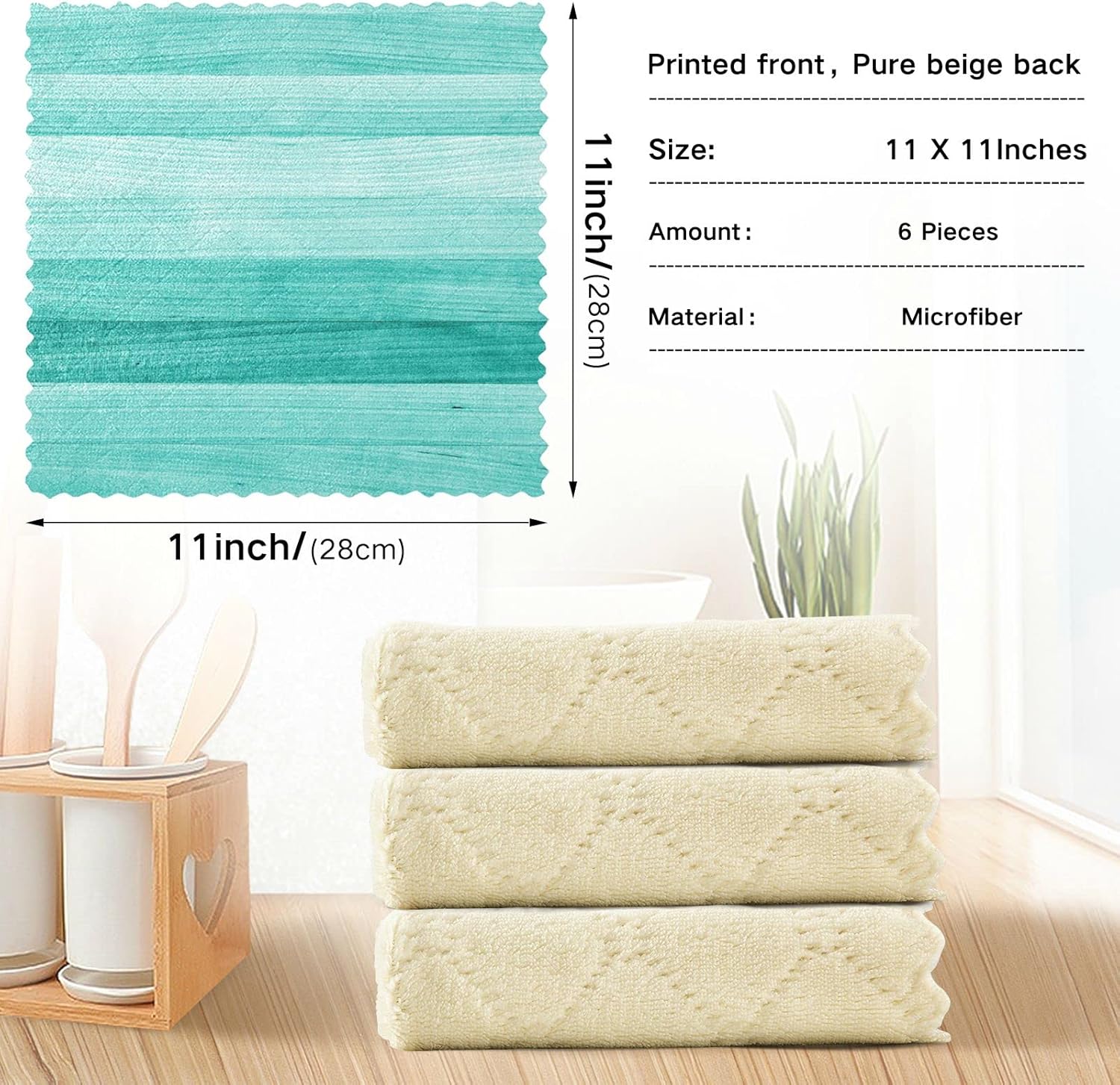 SUABO Paños de cocina de madera verde turquesa, paquete de 6 paños de cocina de secado rápido, toallas de limpieza absorbentes para cocina y baño