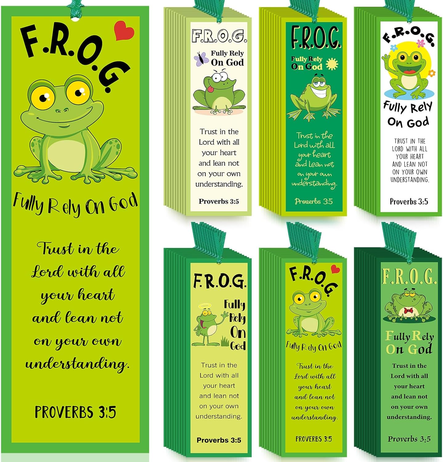 60 marcapáginas con texto en inglés “Rely On God Frog” F. R. O. G. Cristiano con versículos bíblicos, regalo para niños, marcadores inspiradores