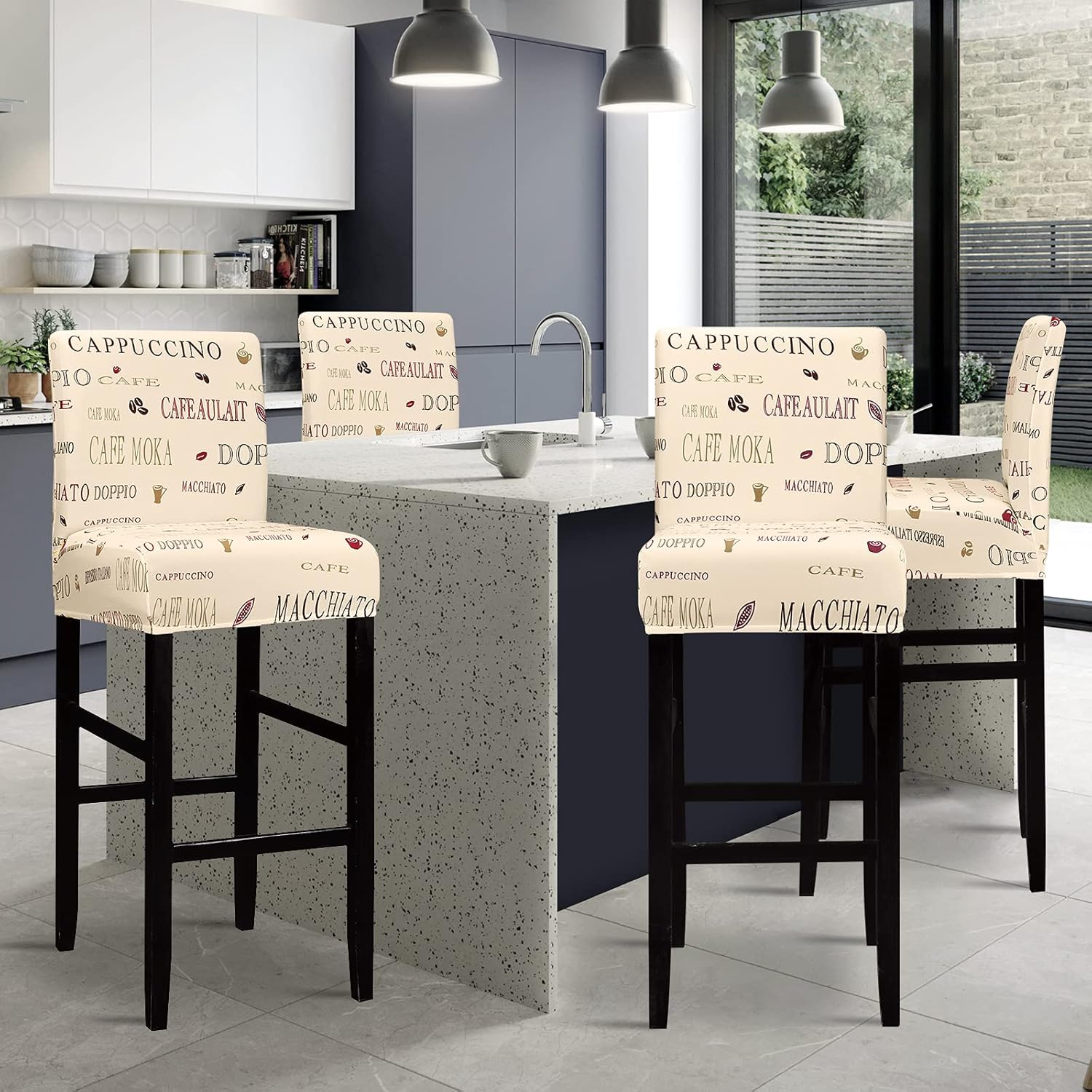 Lellen Funda para taburete de silla de bar jacquard  Paquete de 4 fundas elásticas para silla de comedor giratoria corta, sillas laterales de altura