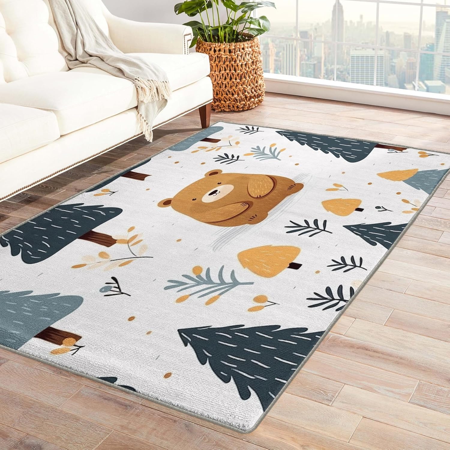 Alfombra para niños y decoración del hogar, alfombra de 3 x 4, lindas alfombras de oso para sala de estar, dormitorio, alfombra de animales de
