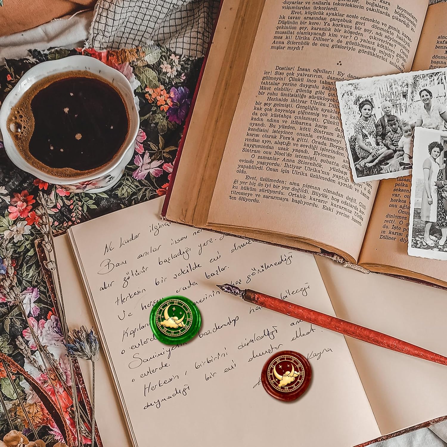 Moon Cloud – Juego de sellos de cera de reloj vintage, 1 pulgada, cabeza de sello de latón extraíble con mango de madera para tarjetas de