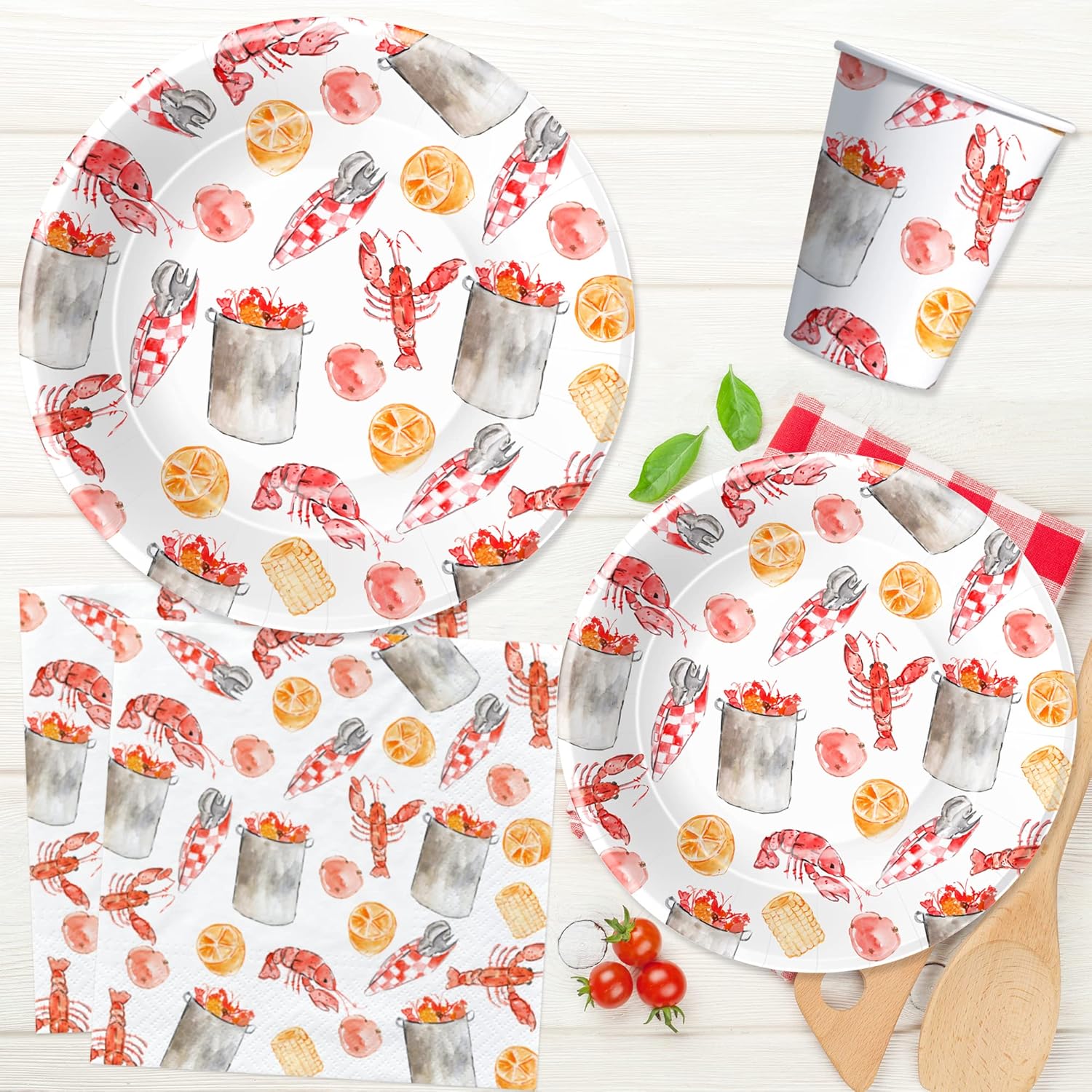 APOWBLS Suministros para fiestas de cangrejo de cangrejo  Platos temáticos de langosta y servilletas, suministros para fiesta, plato, taza,