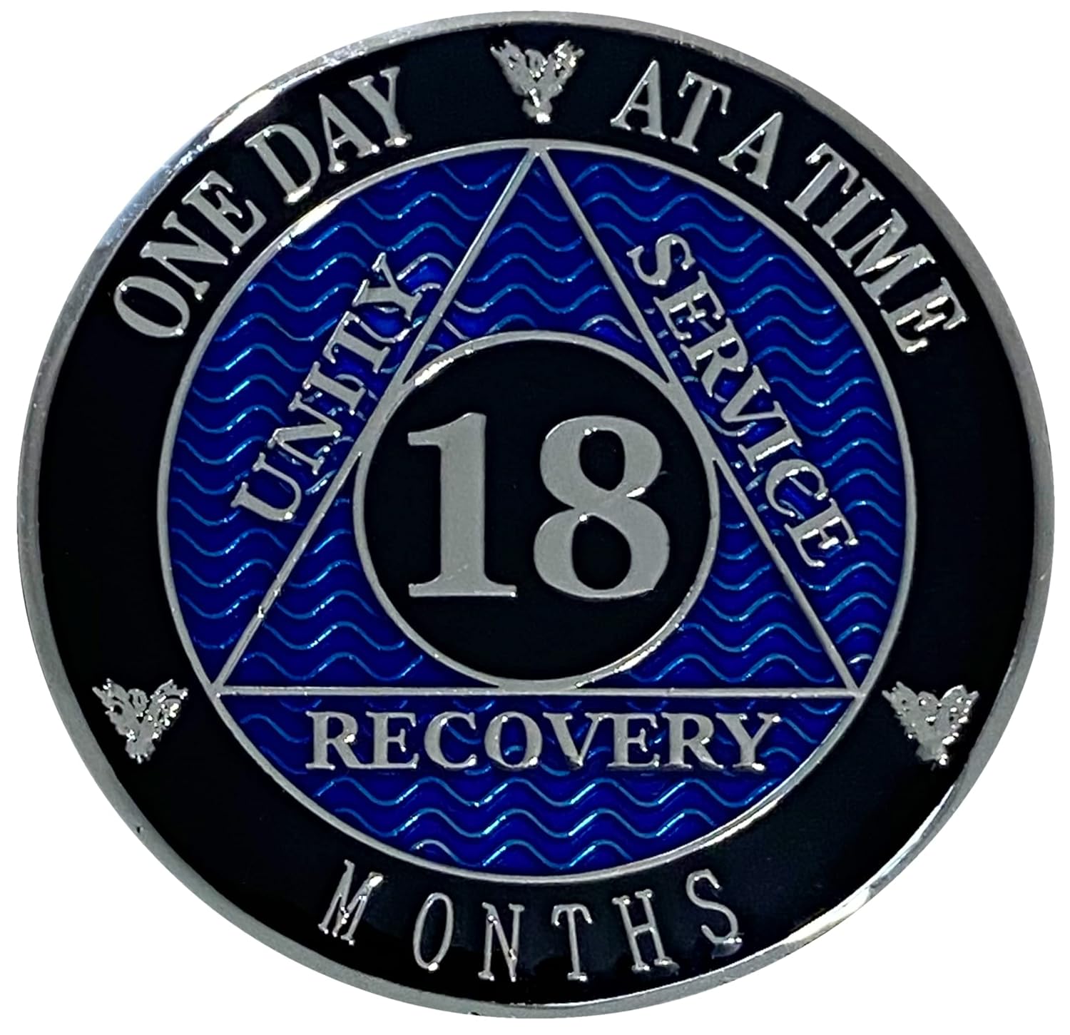 18 Months AA Silver Color Plated Coin, Medallion, Recovery Chip, 12 Step Token