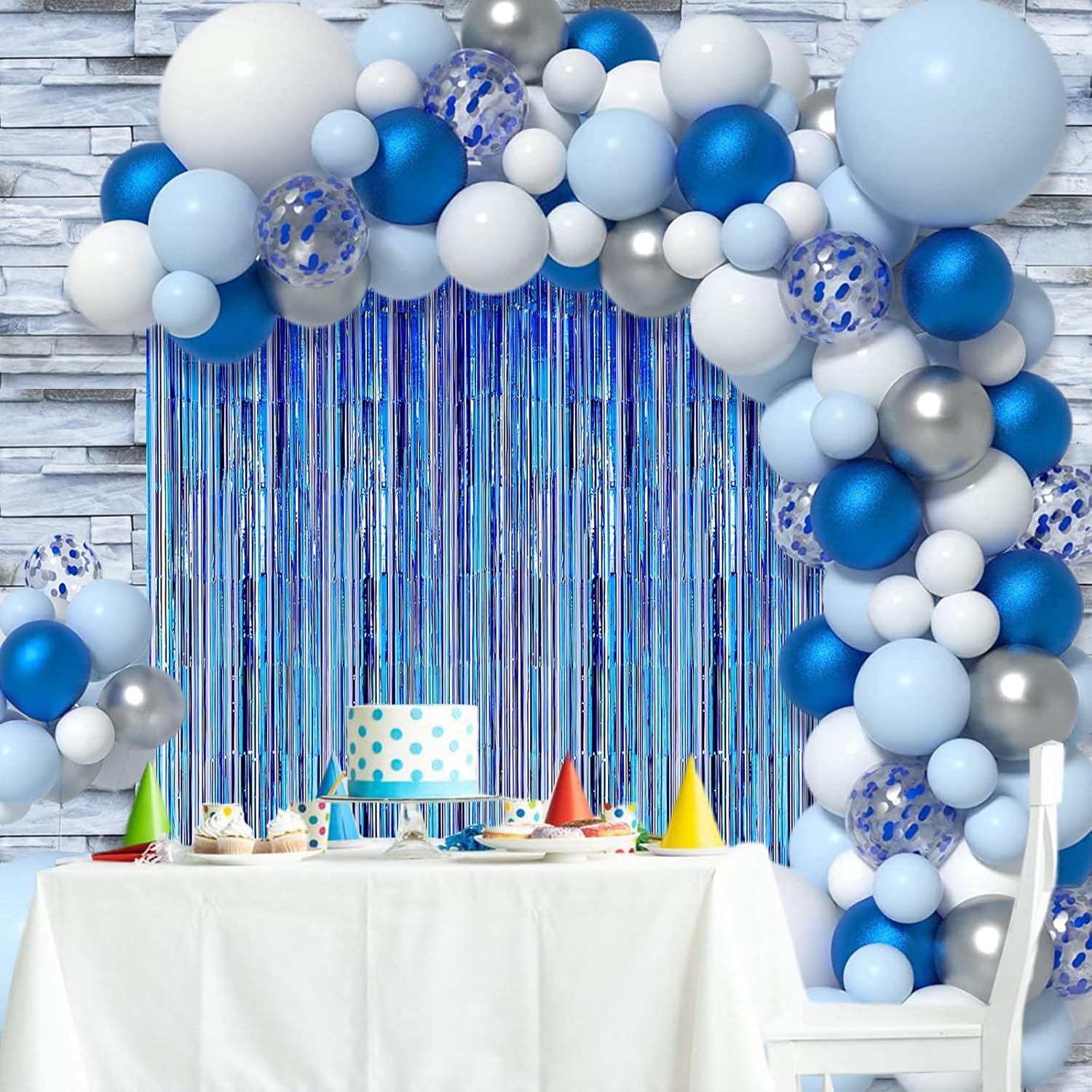 AIBIIN 2 cortinas de papel de aluminio de 3.3 x 6.6 pies, cortinas de flecos metálicos azules de oropel de papel de aluminio de pequeño príncipe,