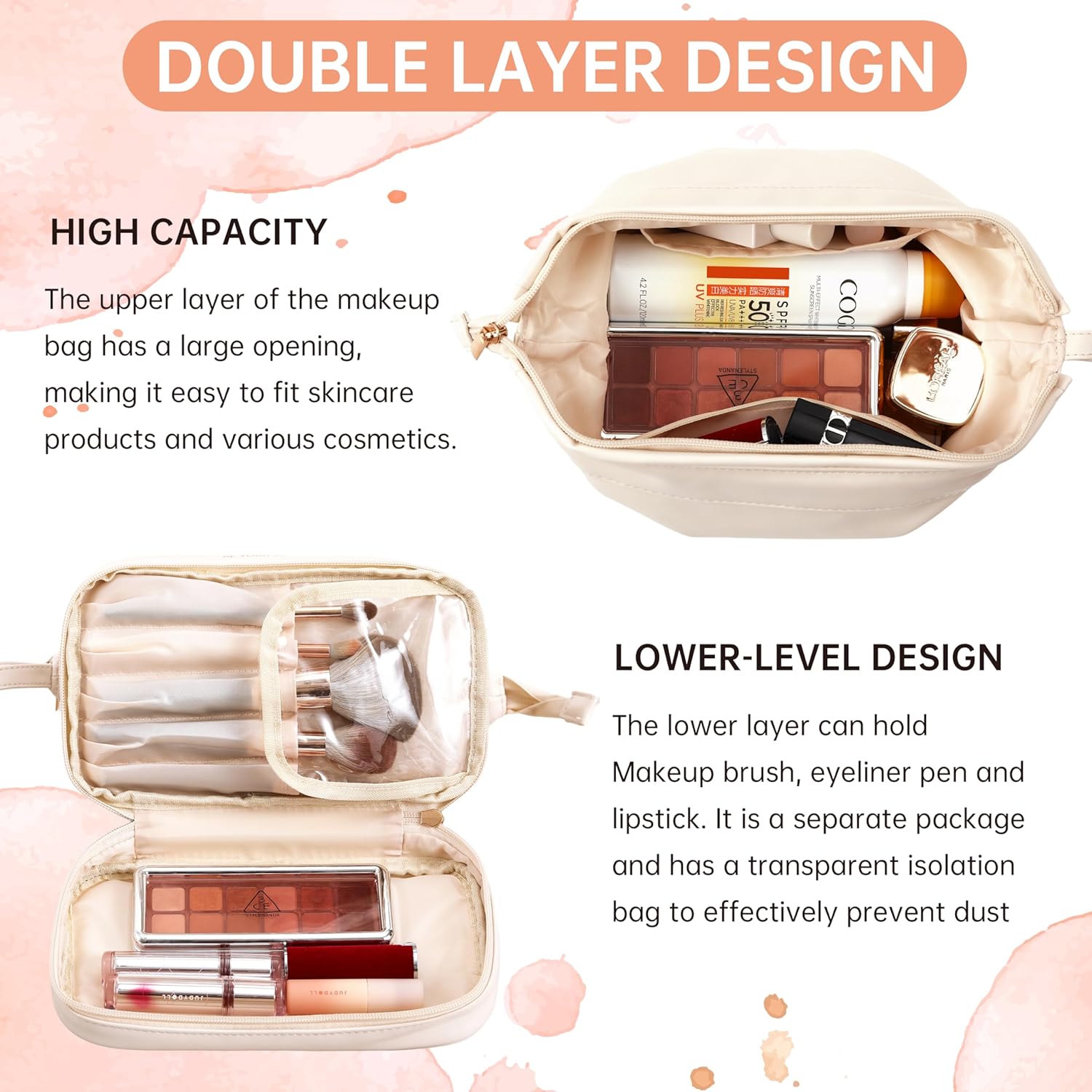 TOBEHIGHER Bolsa de maquillaje de viaje Bolsa de cosméticos Bolsa de maquillaje, Blanco, Bolsa de maquillaje