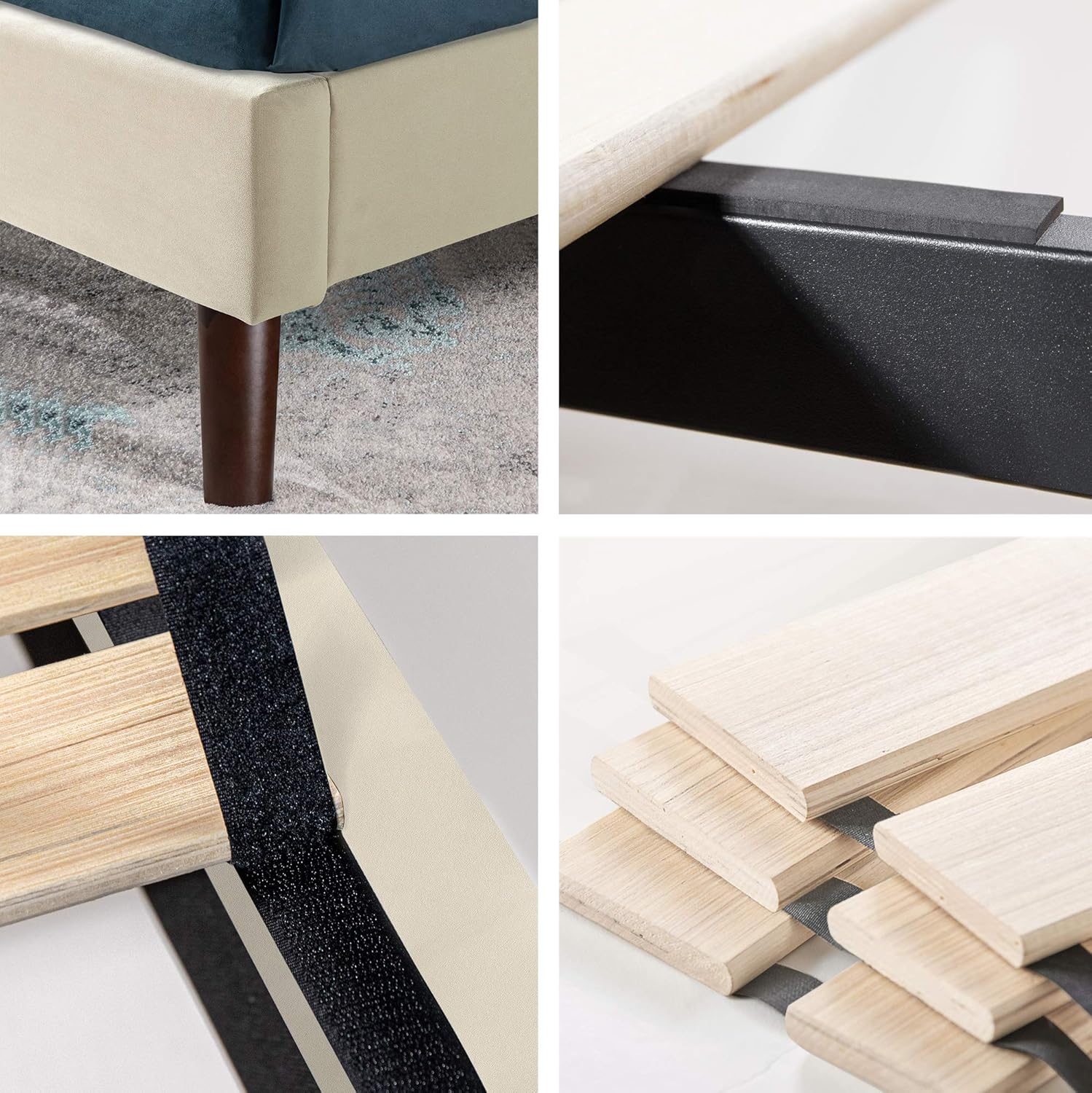 ZINUS Shalini – Base de cama tapizada con plataforma, base de colchón, soporte de listones de madera, no necesita somier, fácil montaje, color