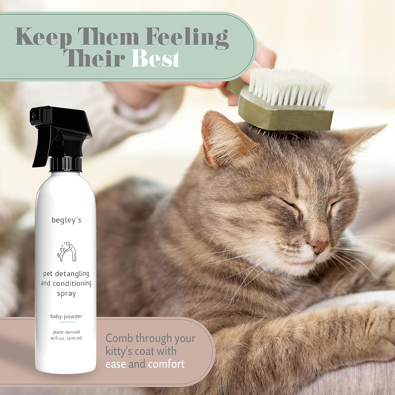 Begley’s Natural Pet – Aerosol desenredante perfumado de aceite esencial de primera calidad para perros, cachorros y gatos, acondicionador sin