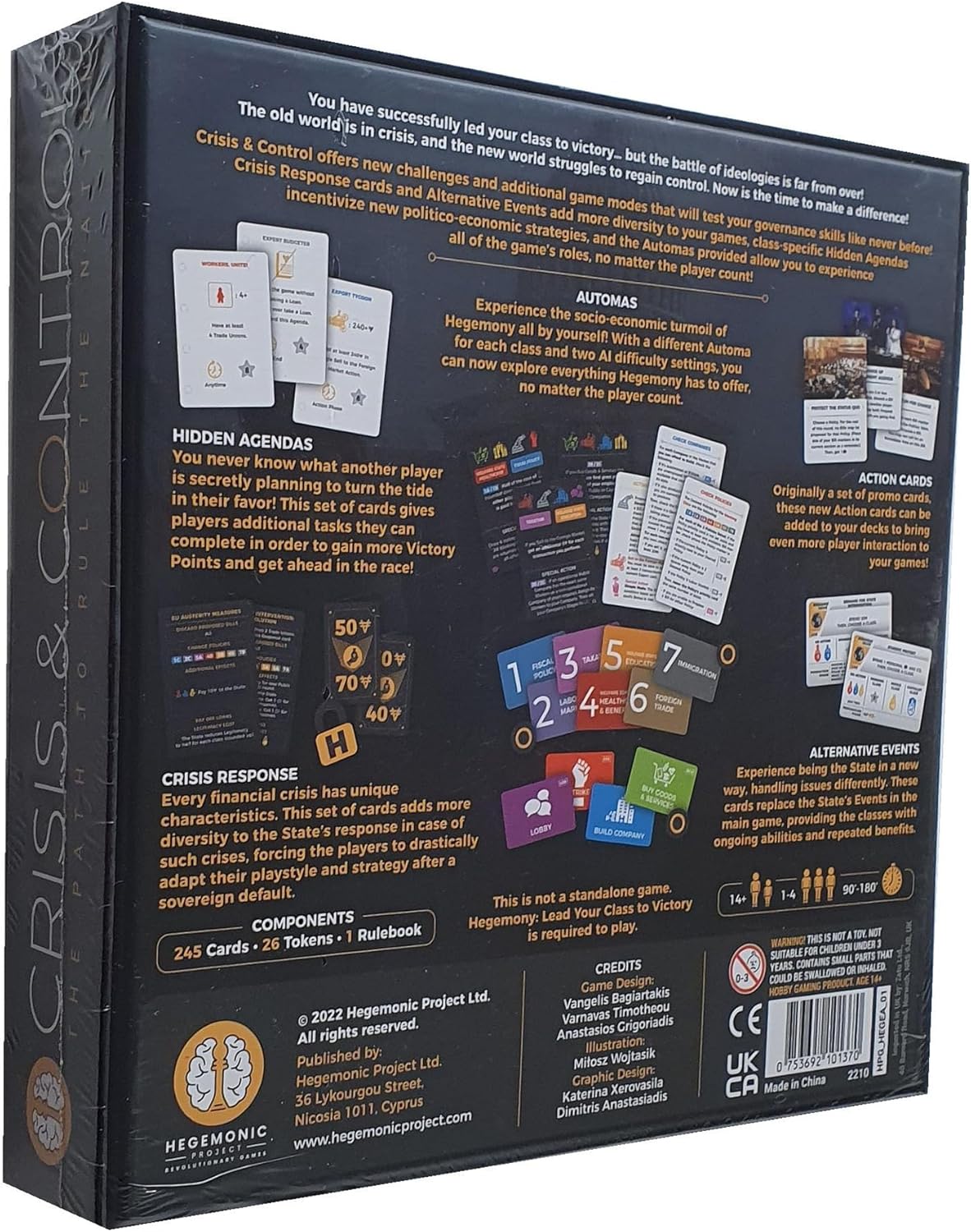 Expansión de Crisis & Control añade nuevos automas y módulos, juego en solitario, juego de mesa único basado en cartas asimétricas, a partir de 14