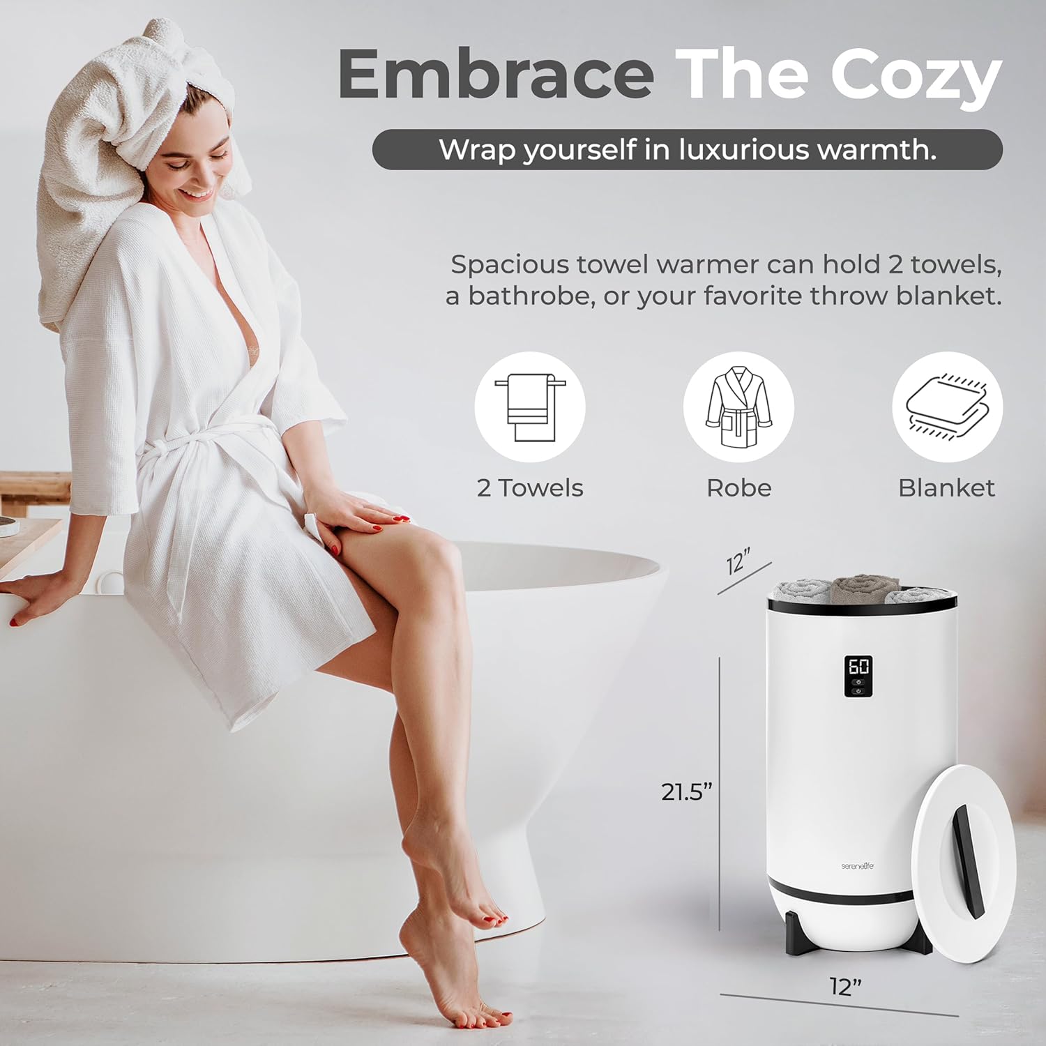 SereneLife Calentador de toallas, con fragancia personalizada para spa y baño, calentador de toallas de lujo, regalos para él y ella, apagado