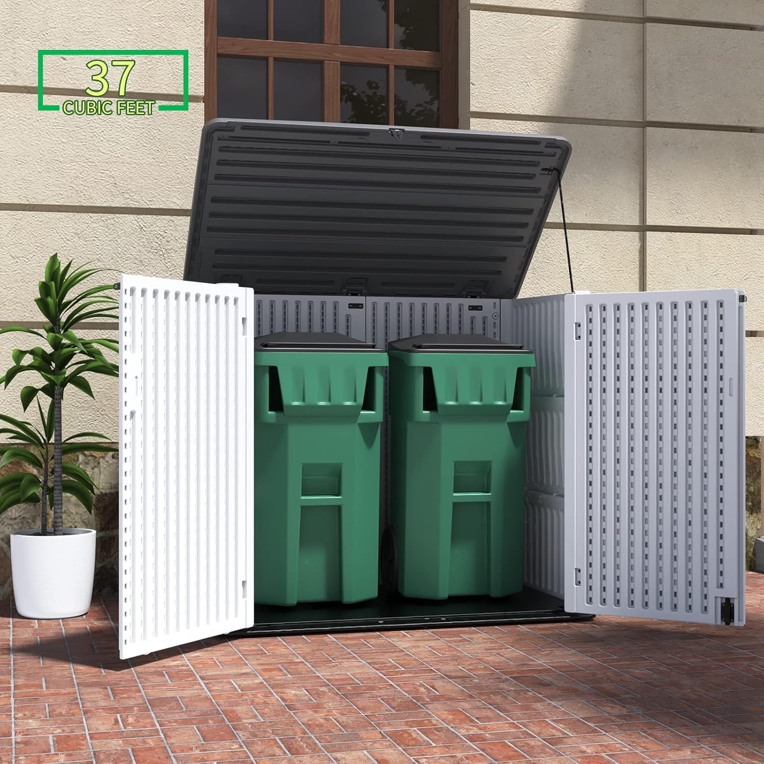 ADDOK 2SG – Cobertizo de almacenamiento horizontal más grande resistente a la intemperie, armario de almacenamiento al aire libre de 4.4 x 2.8 pies,