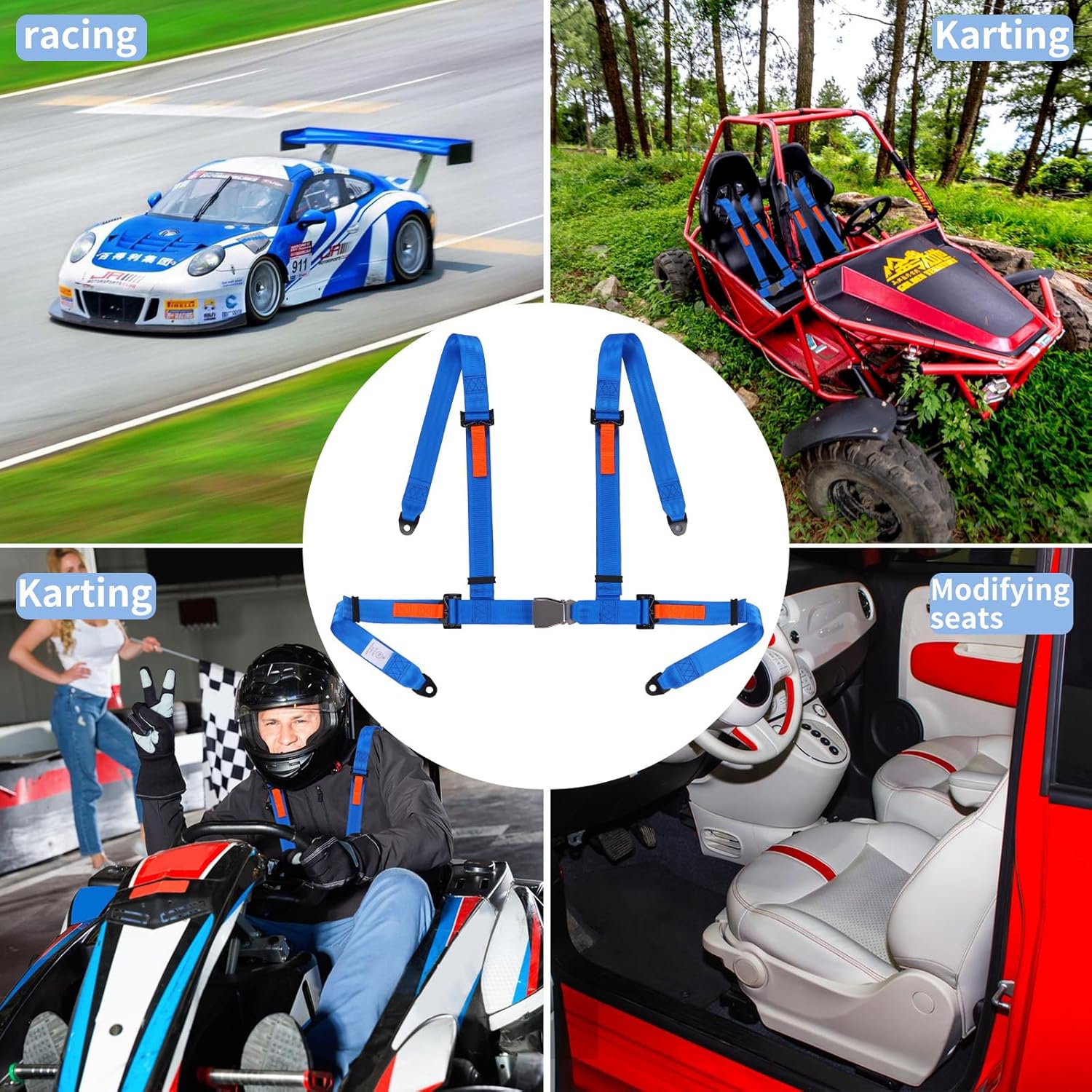 Yakitoko Juego de arnés de seguridad universal de 4 puntos de 2 pulgadas, compatible con Go Kart, UTV, ATV, Racing Blue