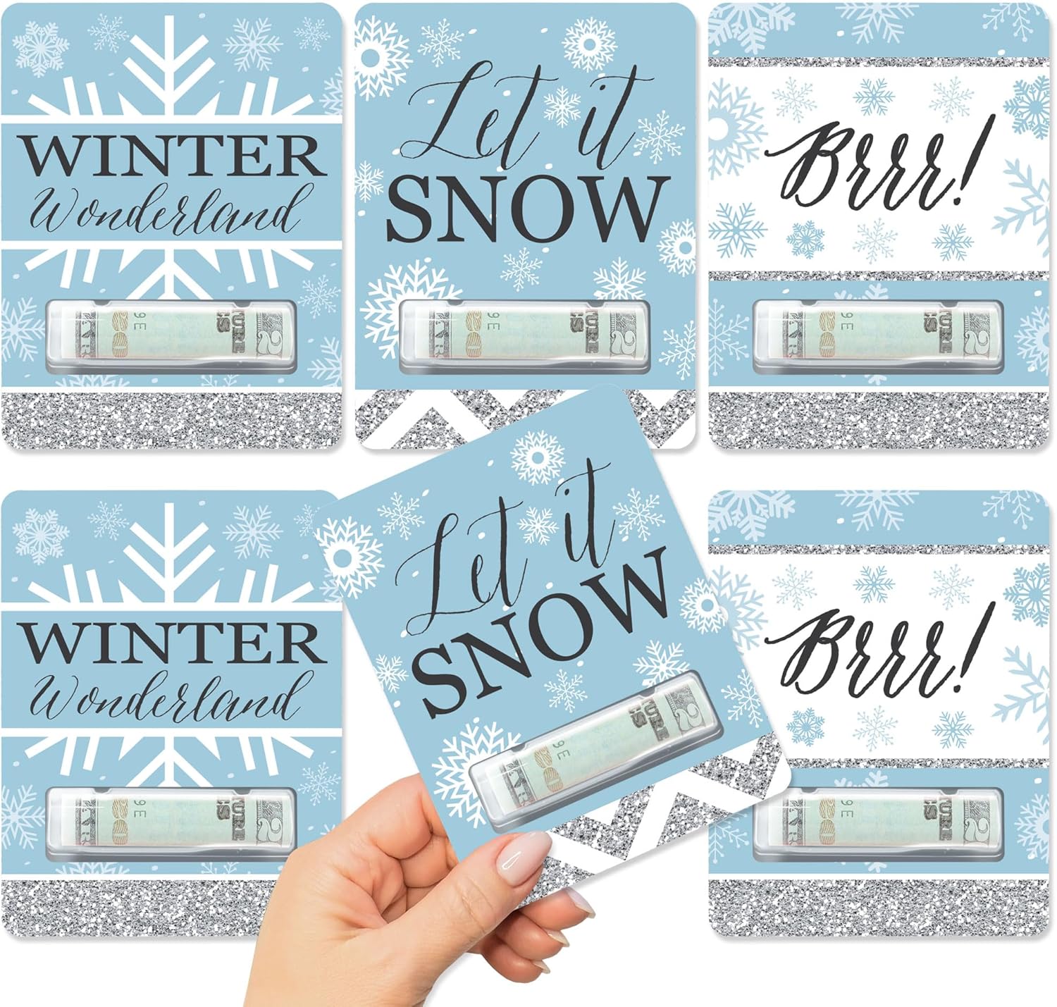 Big Dot of Happiness Winter Wonderland – Juego de 6 tarjetas de dinero divertidas con diseño de copo de nieve para fiestas de vacaciones y boda de