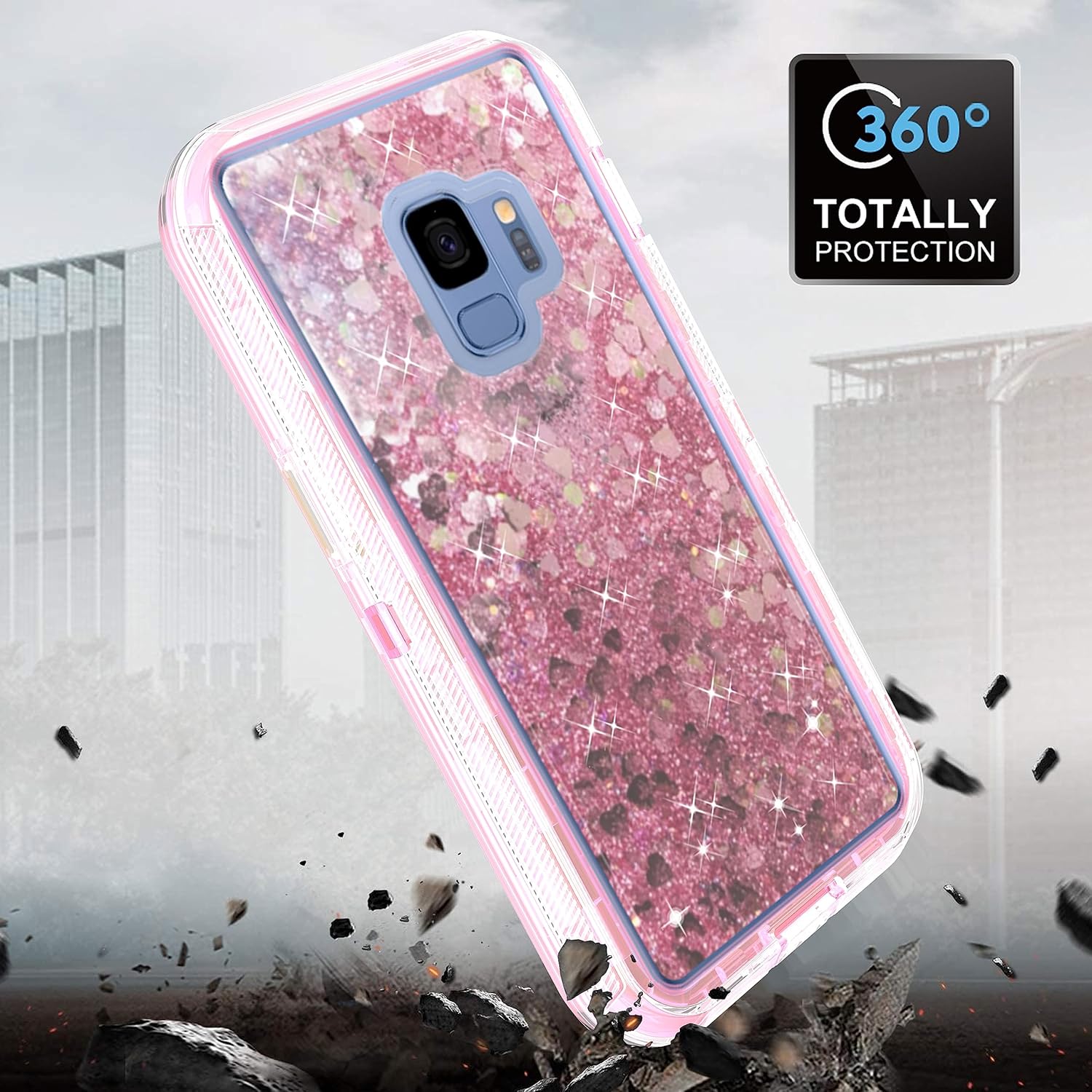Asuwish Funda de teléfono para Samsung Galaxy S9 con protector de pantalla, brillante, líquido, transparente, híbrida, a prueba de golpes, de