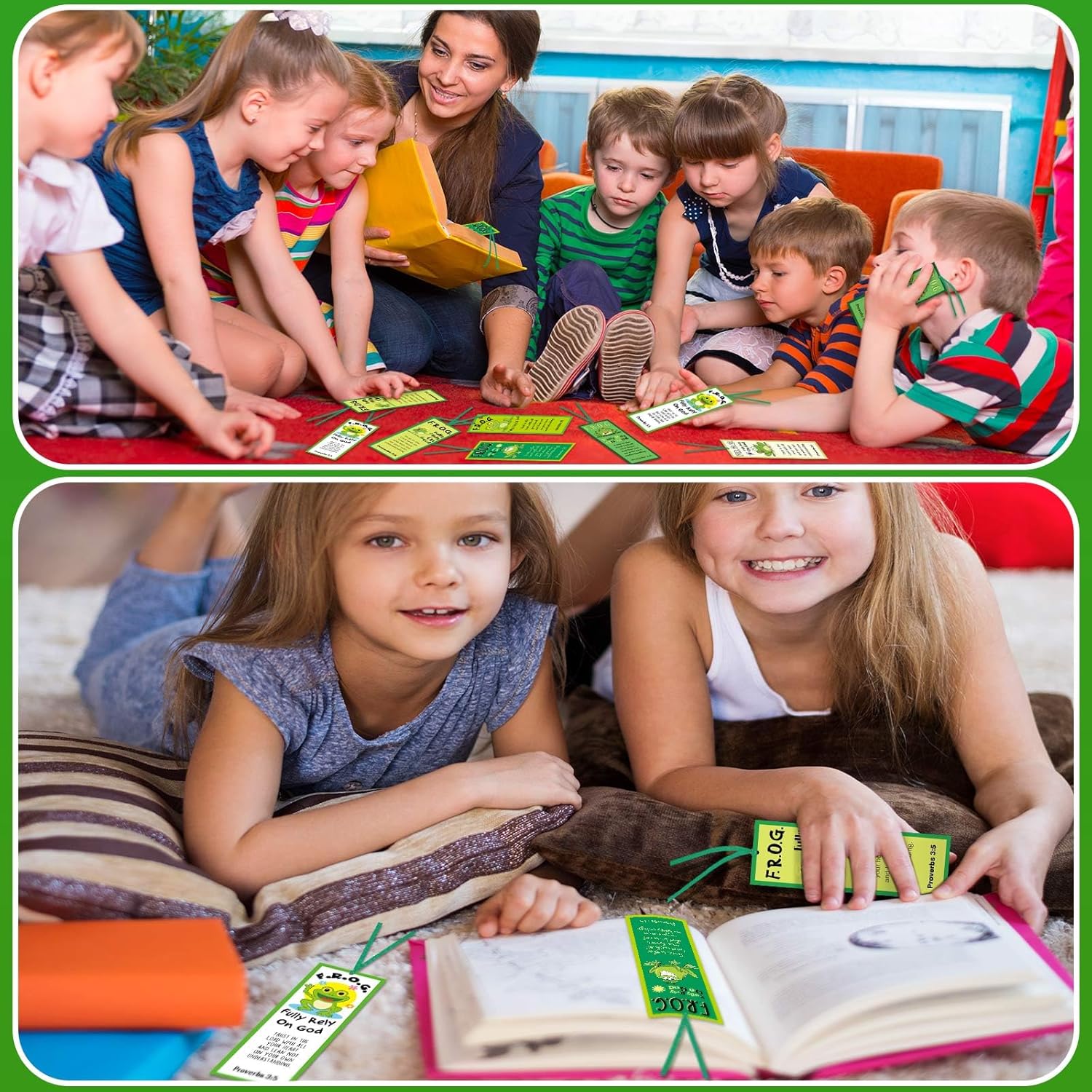 60 marcapáginas con texto en inglés “Rely On God Frog” F. R. O. G. Cristiano con versículos bíblicos, regalo para niños, marcadores inspiradores