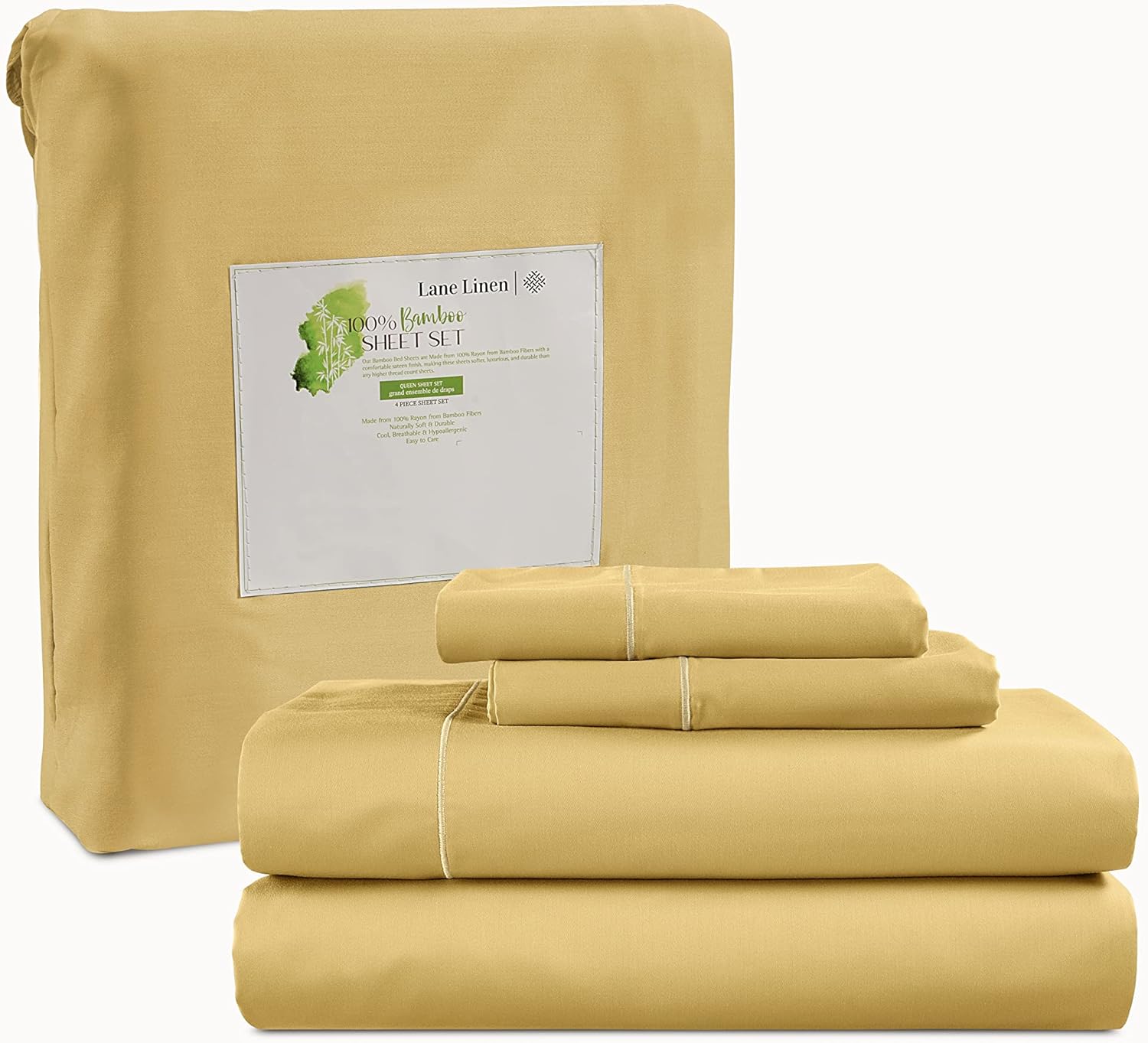 LANE LINEN Juego de sábanas de bambú tamaño matrimonial, sábanas de 100 % rayón de bambú, juego de sábanas lujosamente suaves, transpirables y