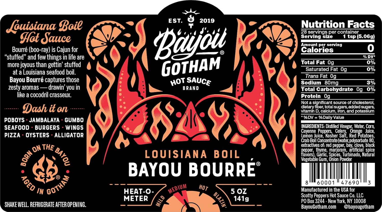 Bayou Gotham BAYOU BOURRE Louisiana Boil – Cayena, ajo, cebolla, apio, cítricos, maíz amarillo y papas rojas – Vegano, sin gluten, bajo en sodio –