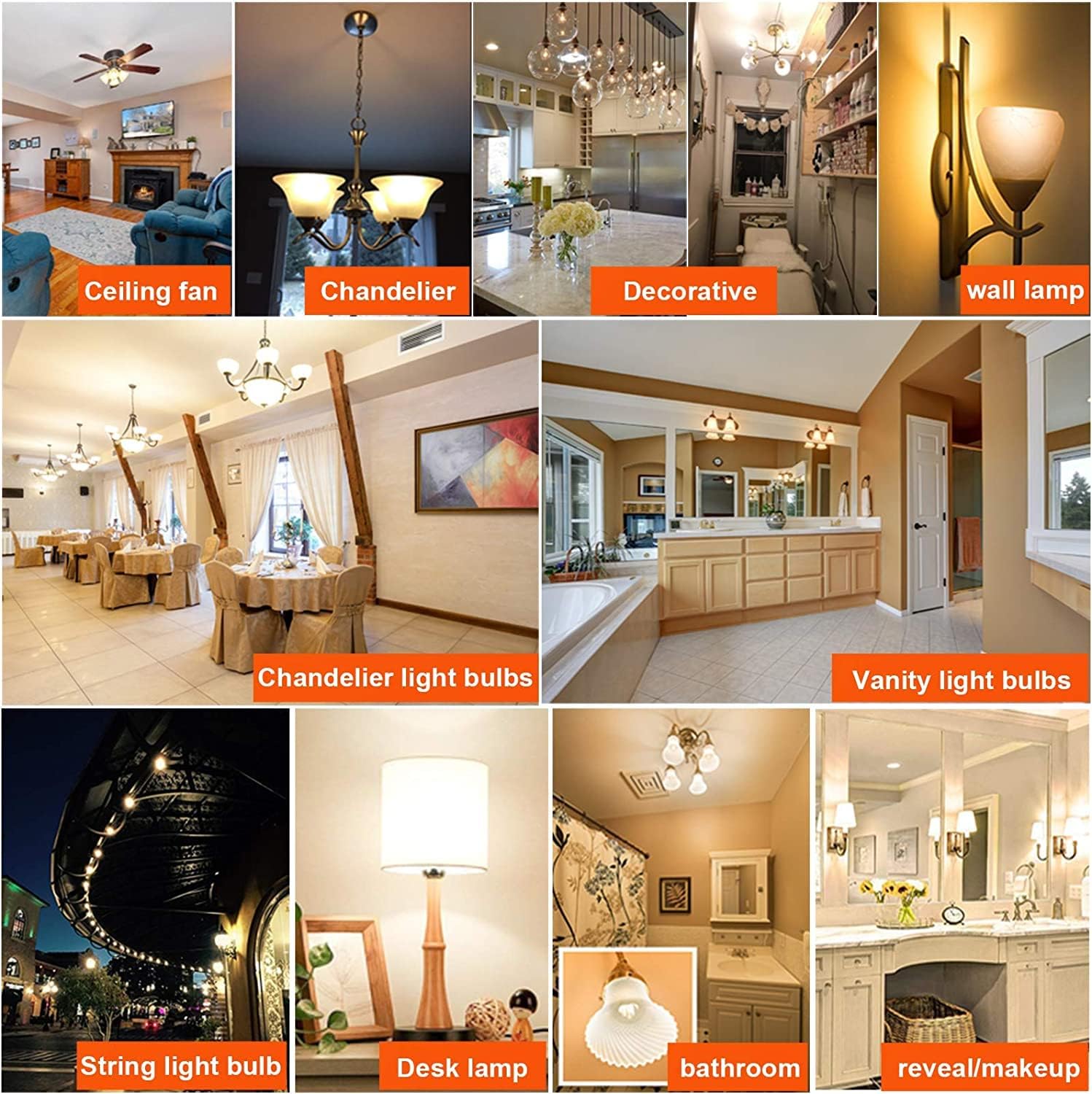 LEOOLS Bombillas LED esmeriladas E12, bombillas de candelabro regulables de 40 W, 2700 K, blanco cálido, G16.5, 4 W, E12 g50, globo vintage,