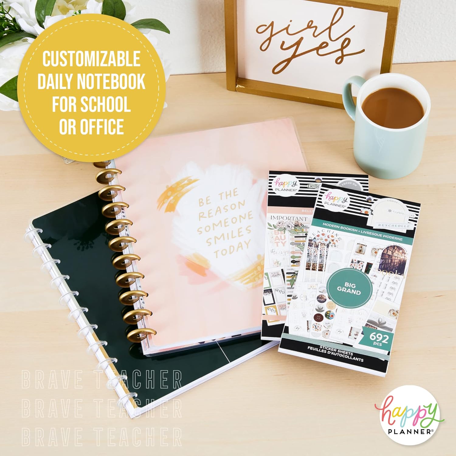 Happy Planner – Cuaderno con divisores para el trabajo, la escuela o el diario, cuaderno encuadernado en disco para uso diario, 60 hojas de papel