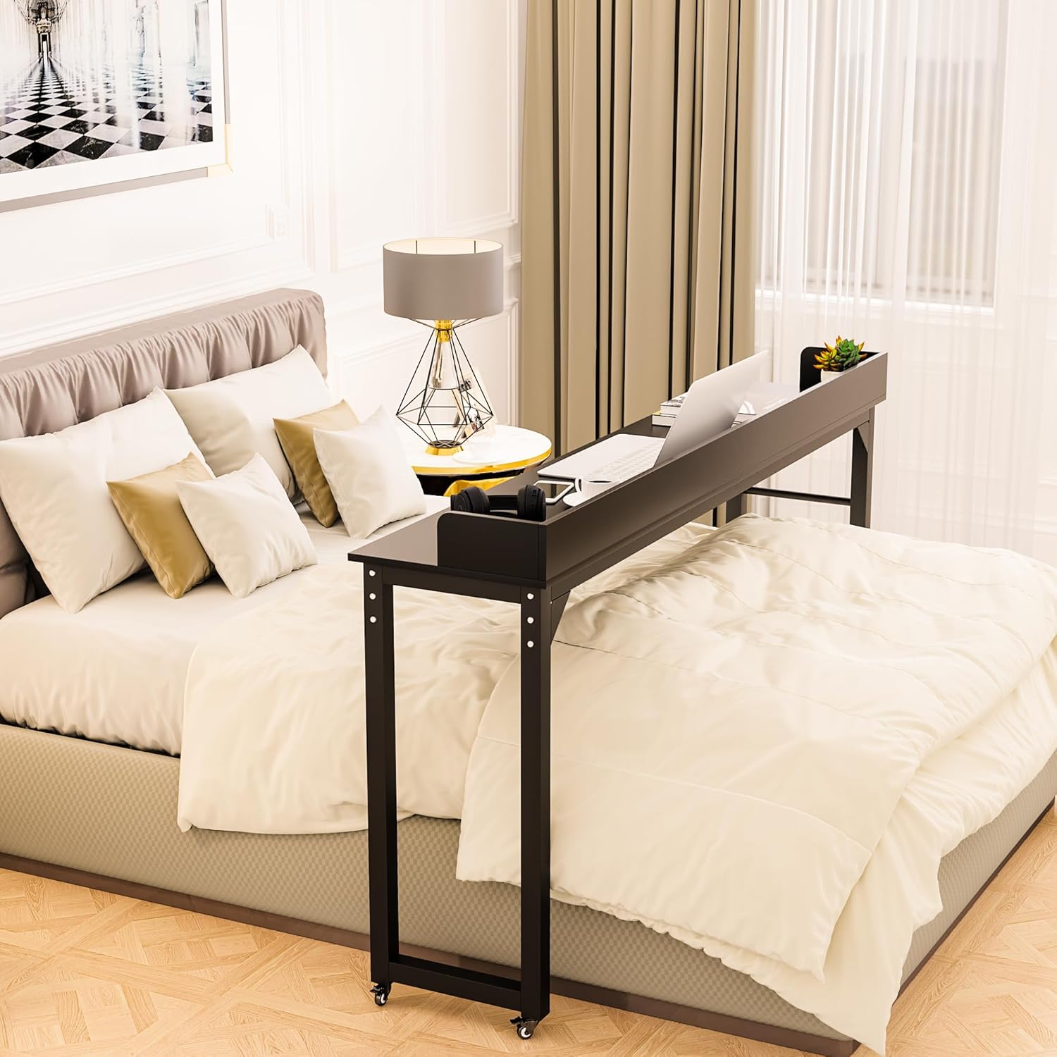 Mesa para colocar sobre la cama con 4 ruedas, mesa médica con ruedas para colocar sobre la cama, 71 pulgadas de ancho x 40 pulgadas de alto,