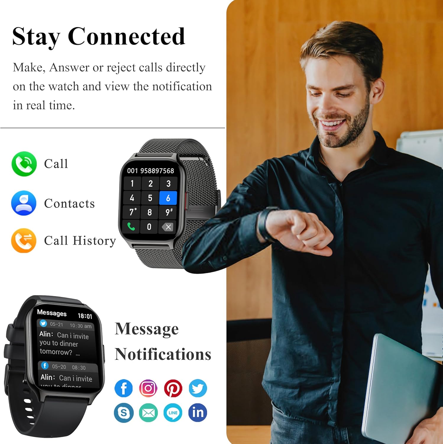 ZOSKVEE Reloj inteligente para mujeres y hombres (marcadorespuesta de llamadas), reloj de seguimiento de fitness de 2.0 pulgadas con monitor de