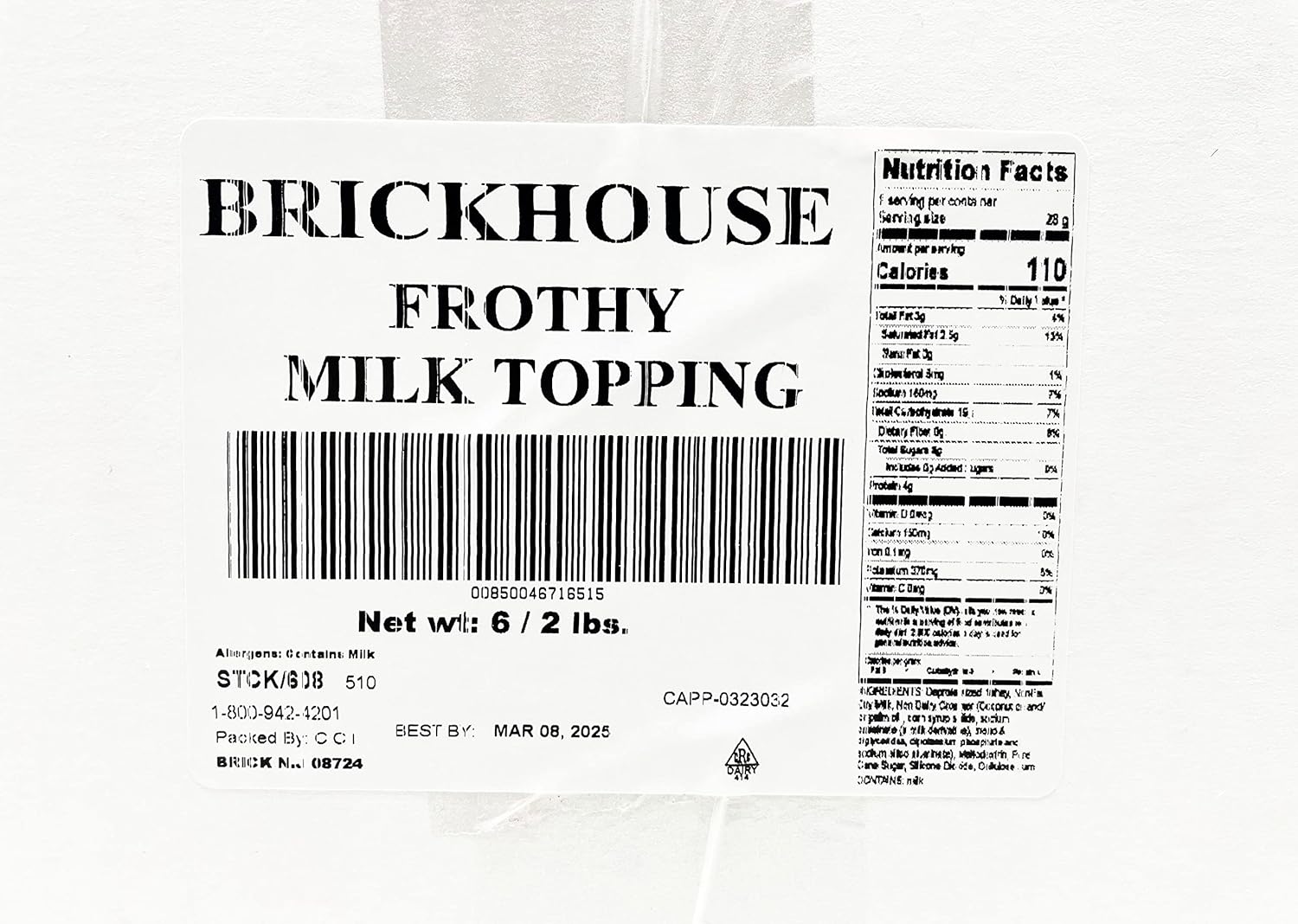 Brickhouse Cobertura de leche espumosa (leche soluble), bolsas de 62 lb