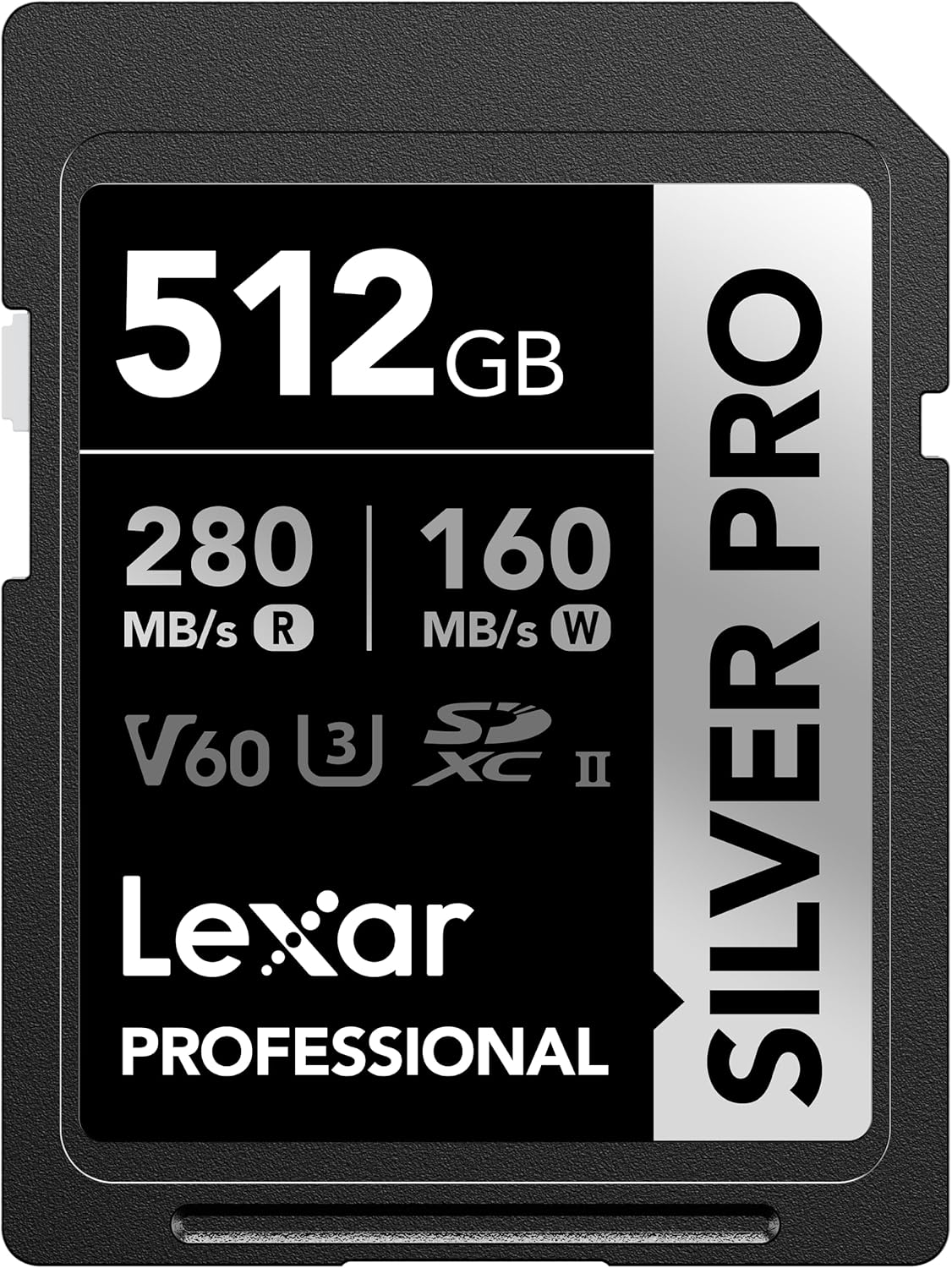 Lexar Tarjeta de memoria profesional SDXC Silver PRO de 512 GB, UHS-II, C10, U3, V60, video Full HD y 4K, lectura de hasta 280 MBs, para fotógrafo